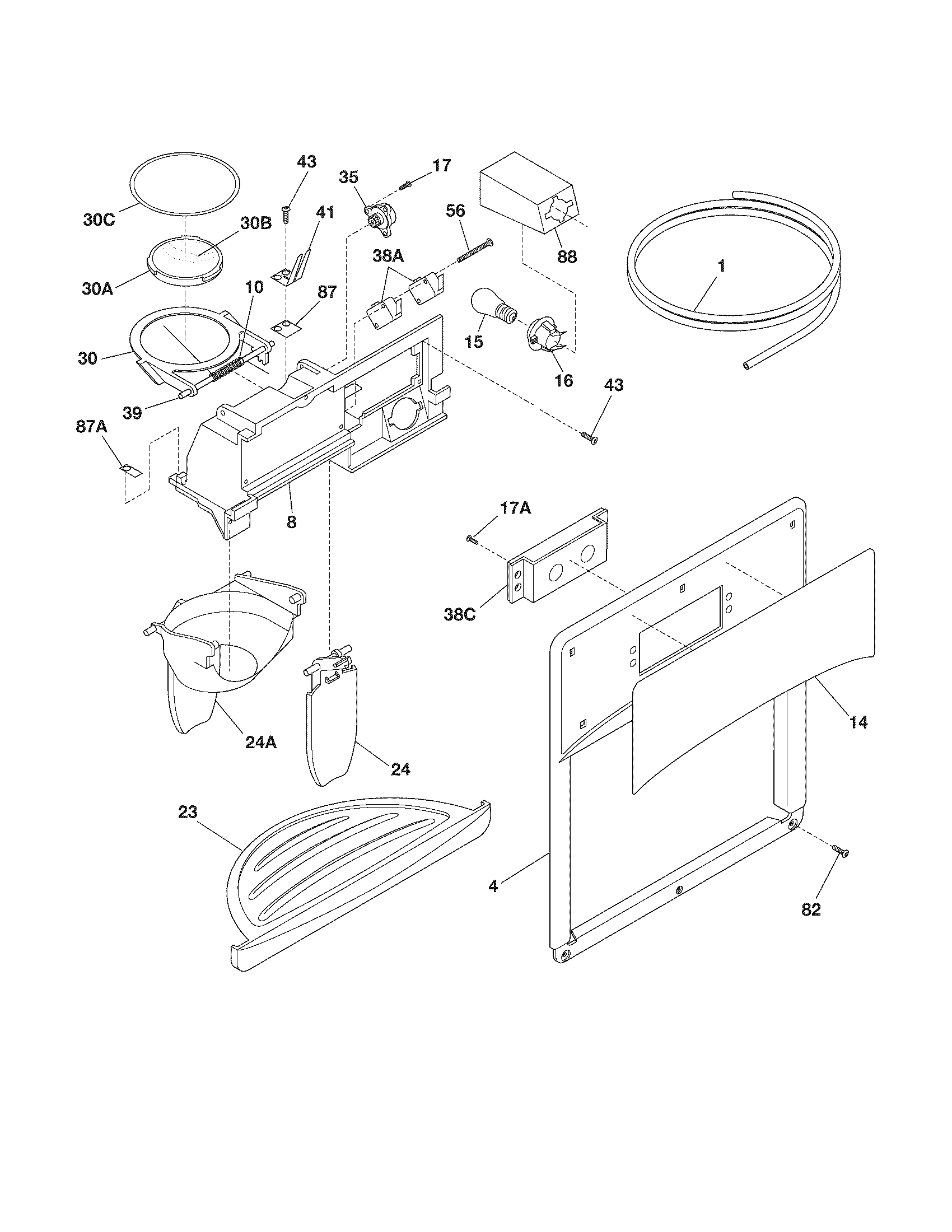 Kenmore 2535462340B ice & water dispenser diagram
