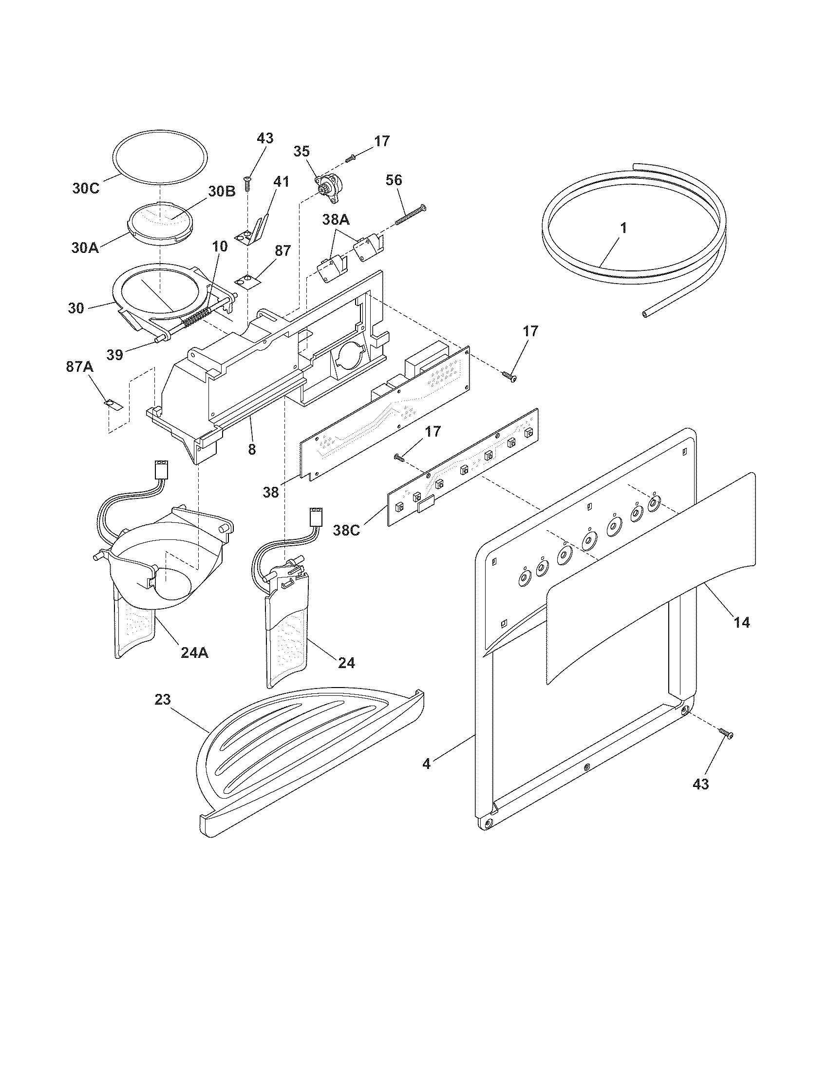 Kenmore 2535466440A ice & water dispenser diagram