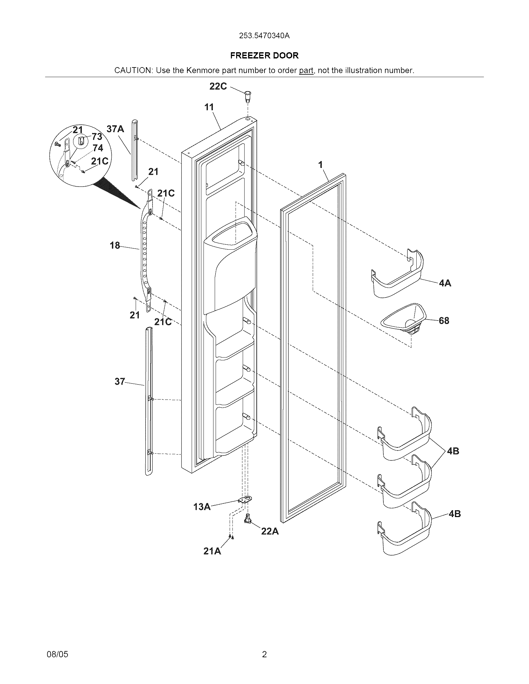 Kenmore 2535470340A freezer door diagram