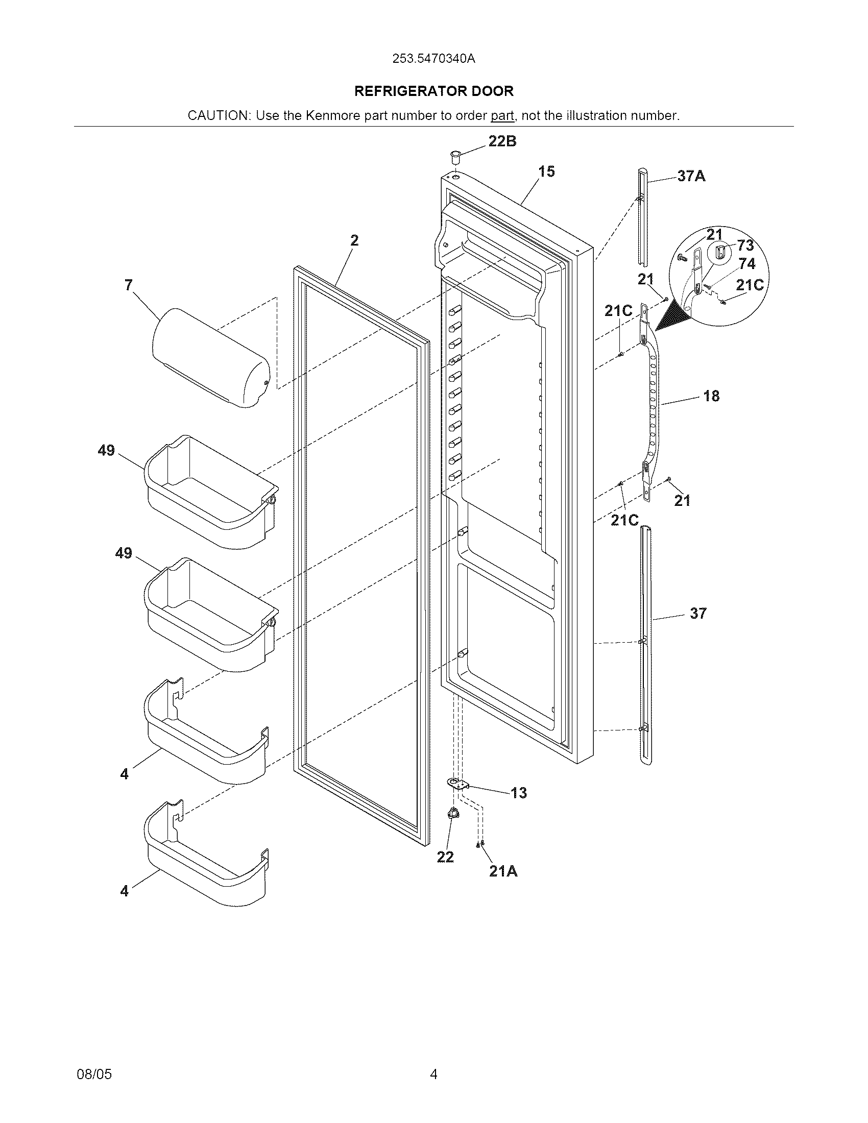 Kenmore 2535470340A refrigerator door diagram