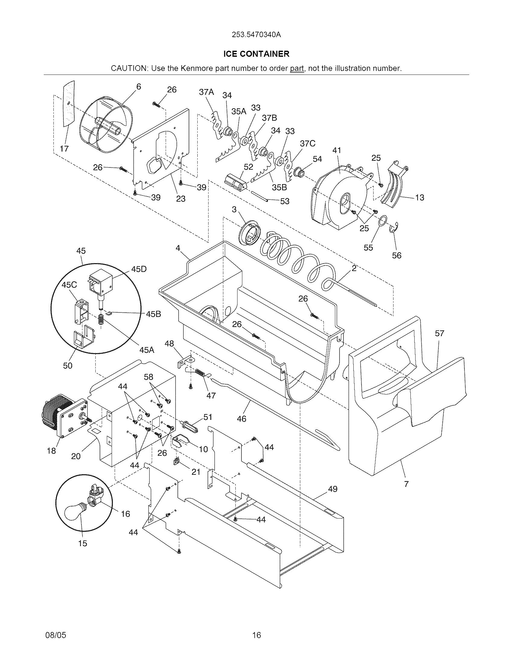 Kenmore 2535470340A ice container diagram