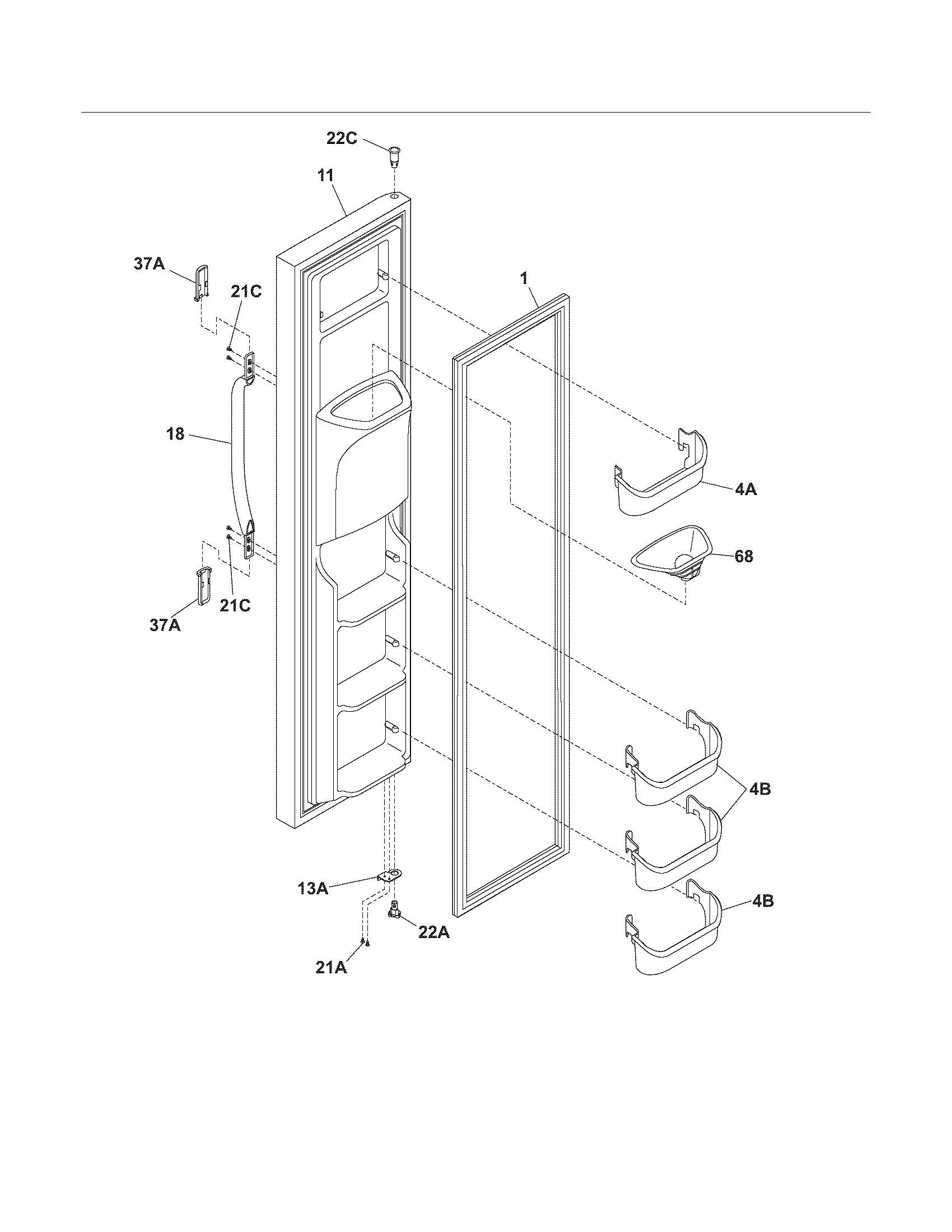White-Westinghouse WRS23MW3AWP freezer door diagram