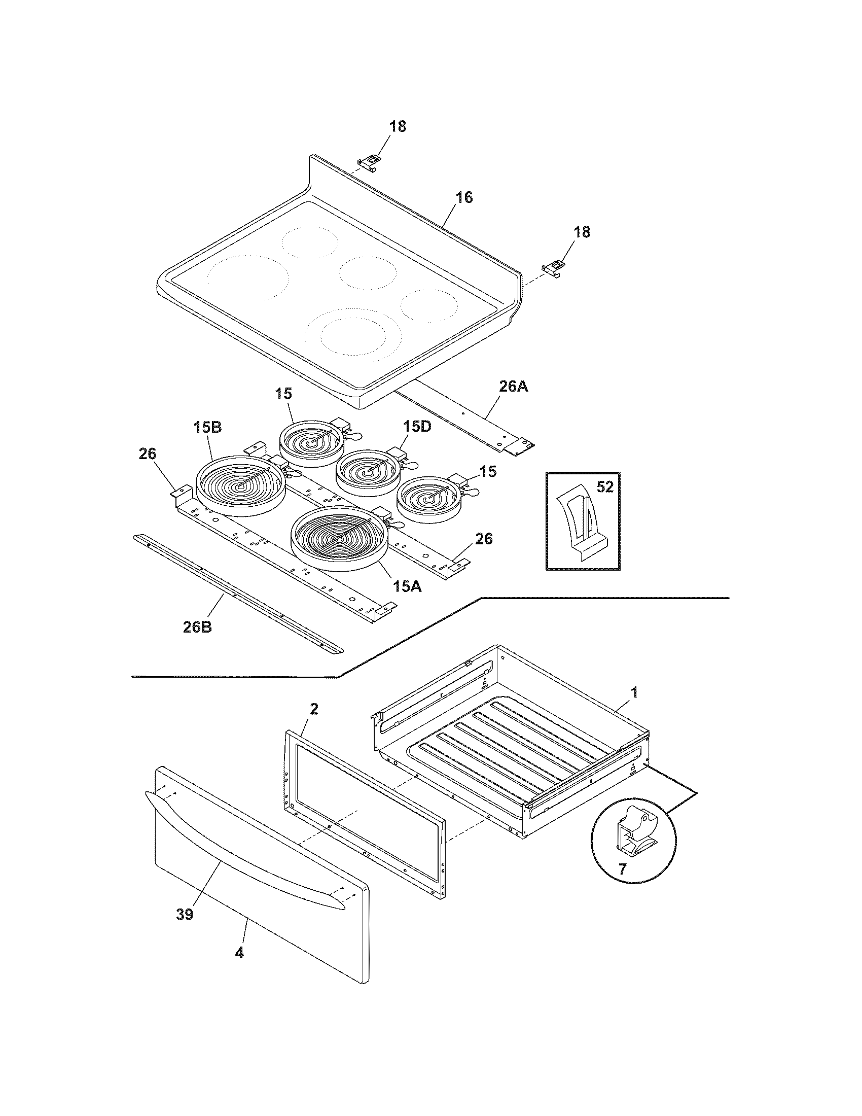 Frigidaire GLEFS79DCG top/drawer diagram