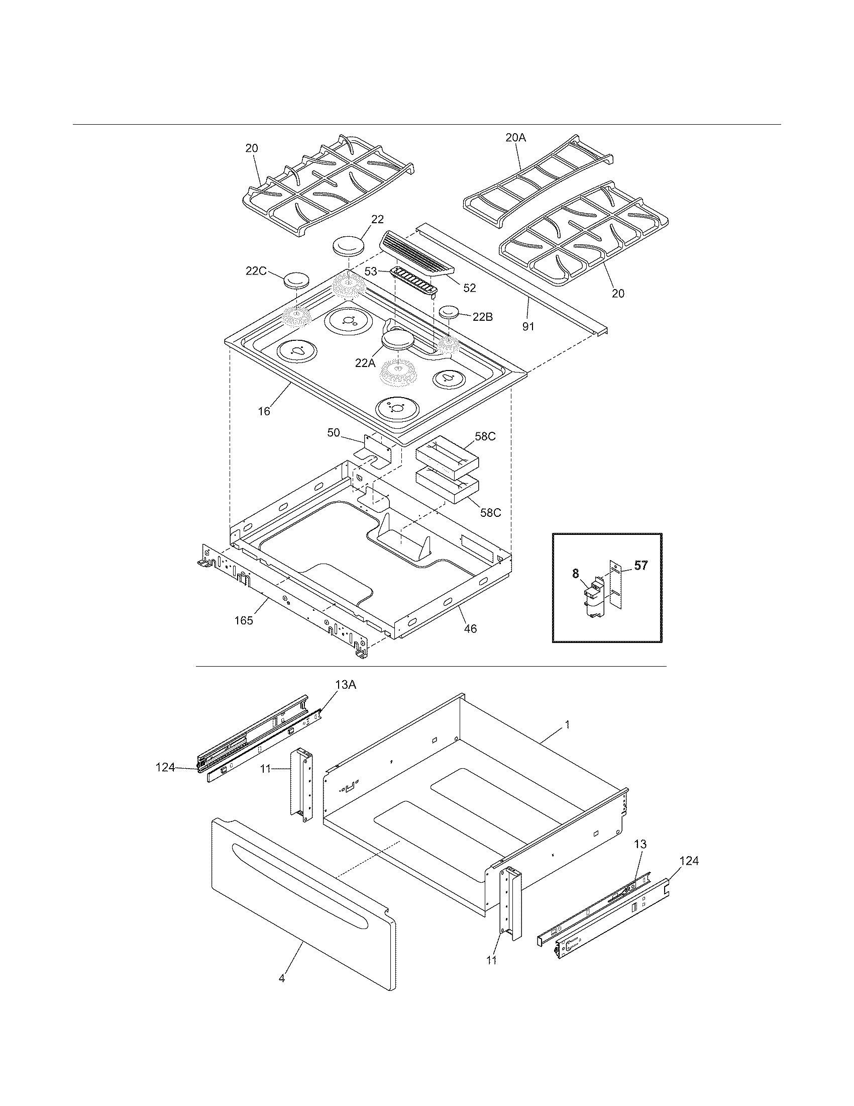Kenmore 79036692500 top/drawer diagram
