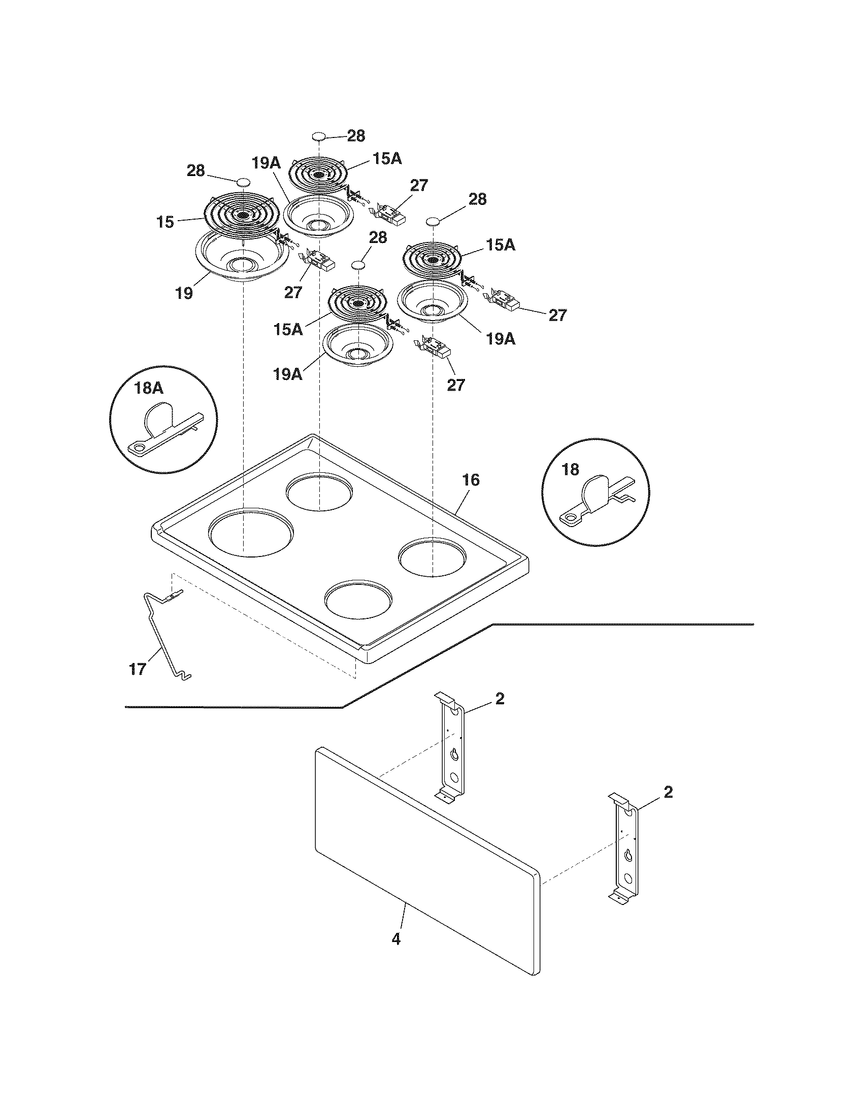 Tappan TEF303BWE top/drawer diagram
