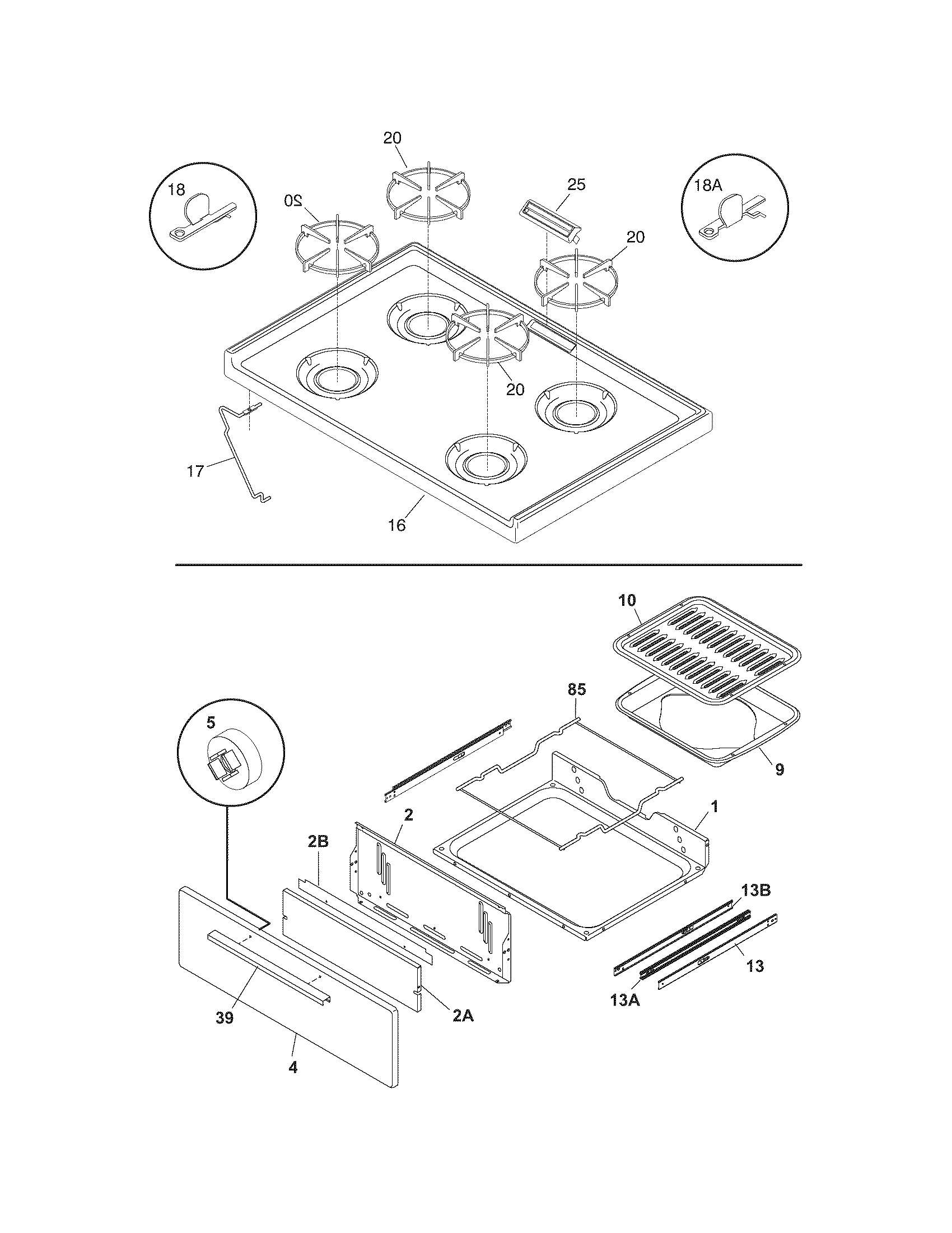 Tappan TGF303BWD top/drawer diagram