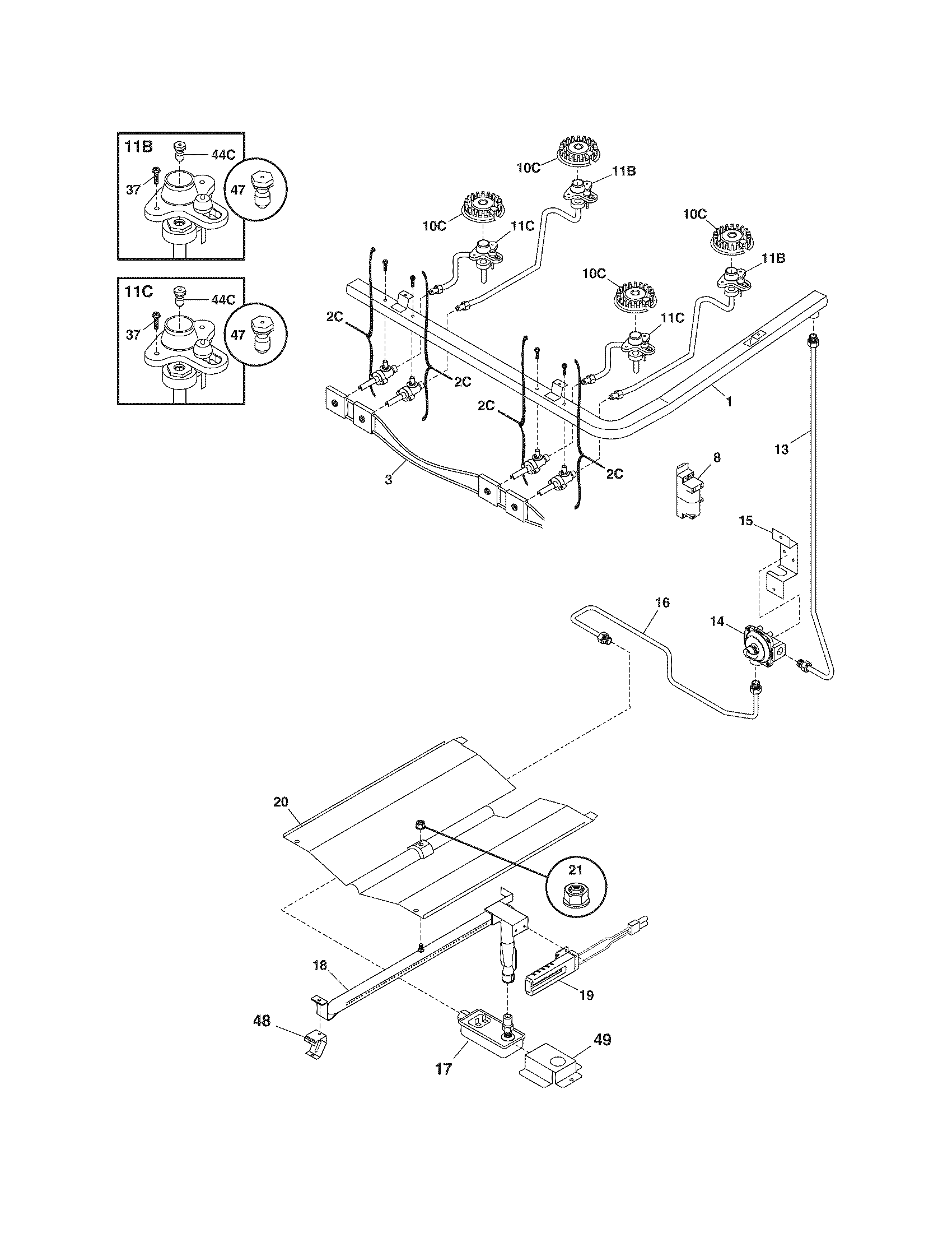 Frigidaire FGF326AUJ burner diagram