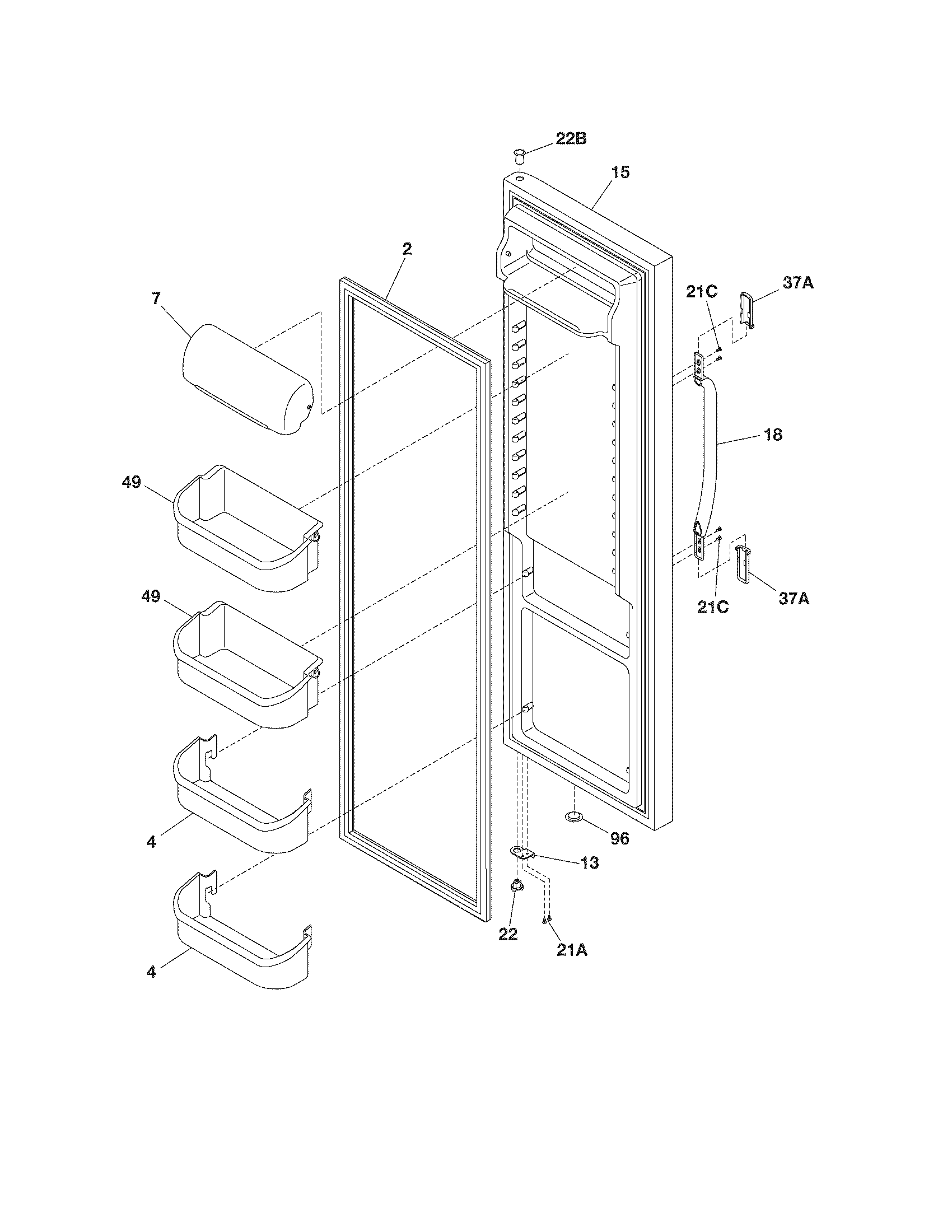 Frigidaire FRS26W2AWG refrigerator door diagram