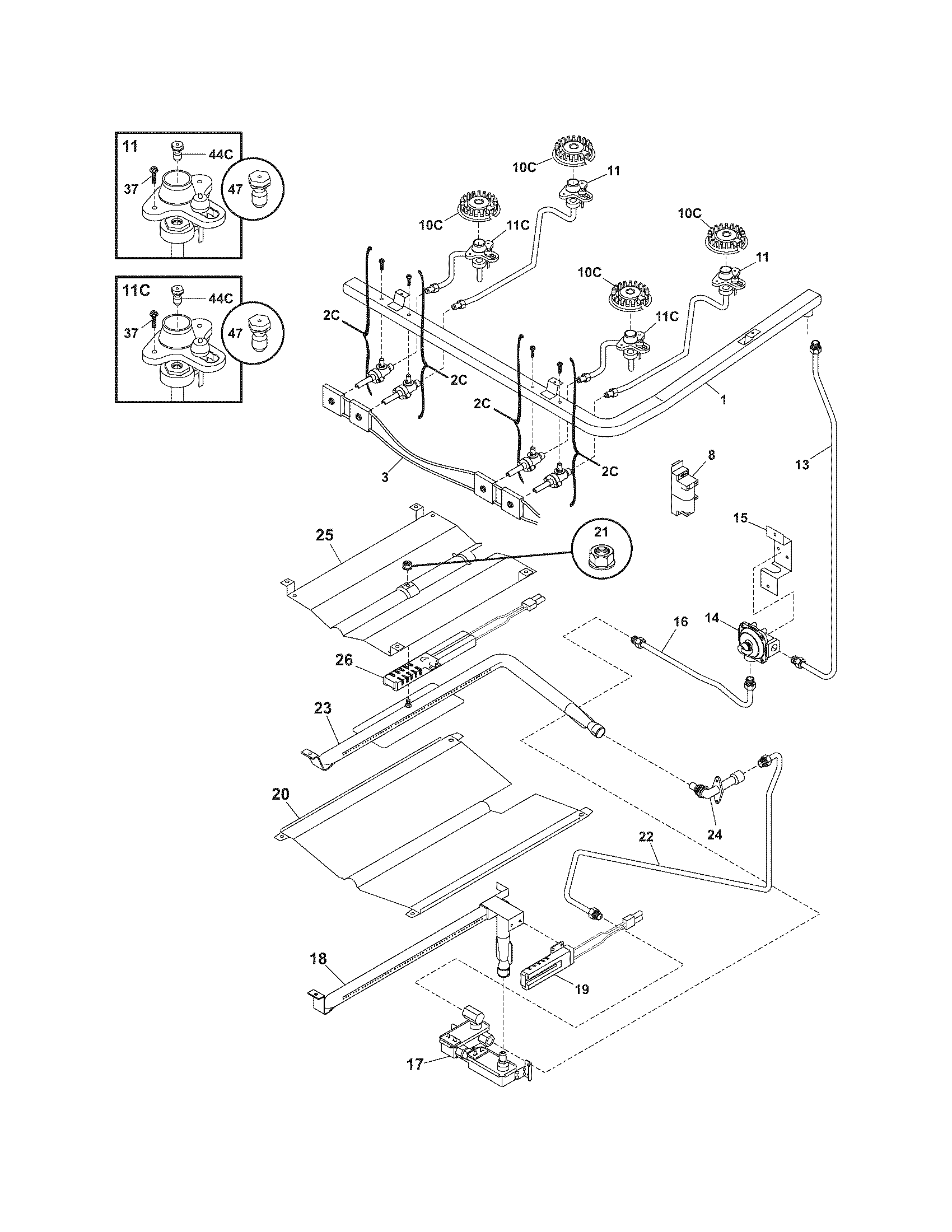 Frigidaire FGF355DWD burner diagram