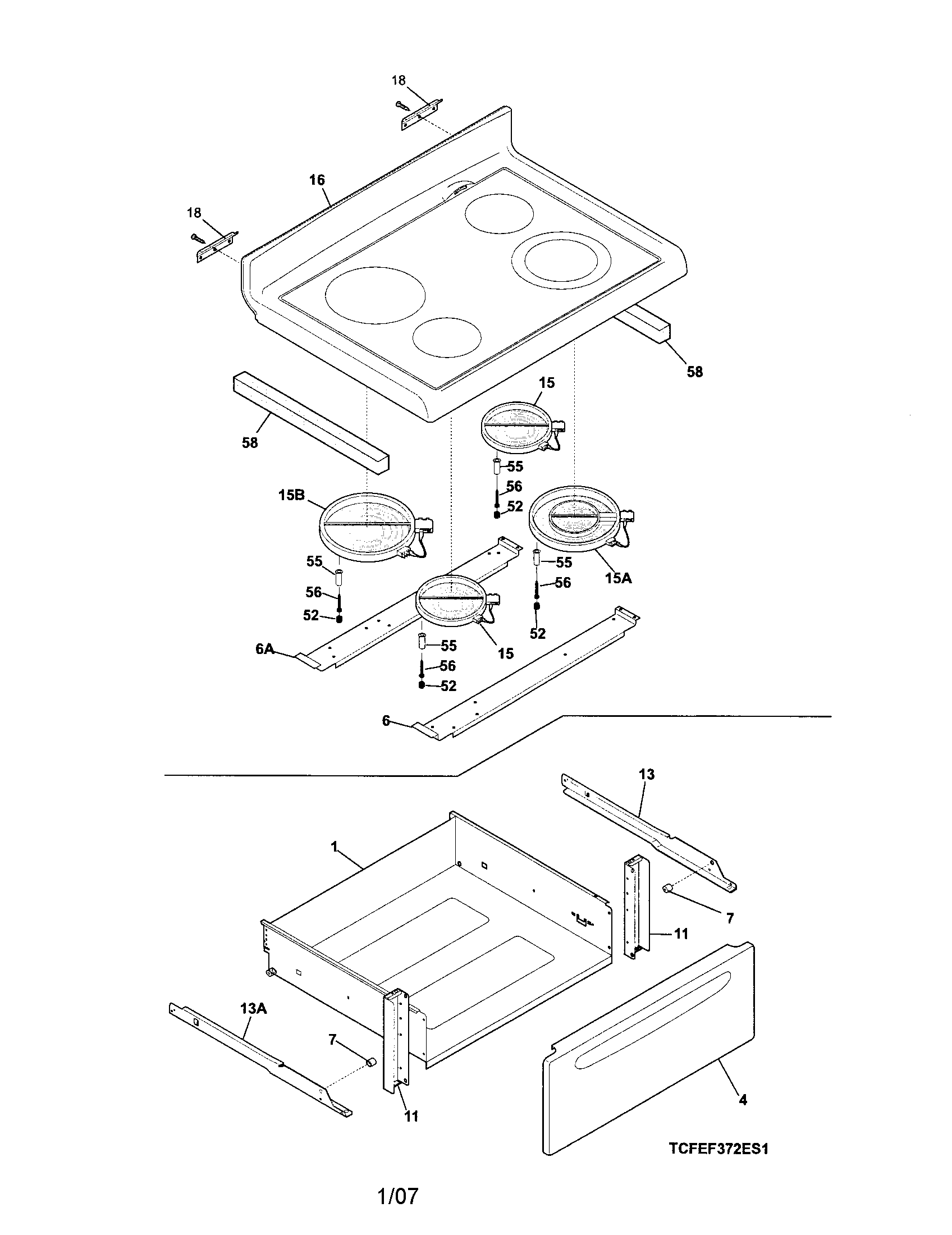 Frigidaire CFEF372EQ1 top/drawer diagram