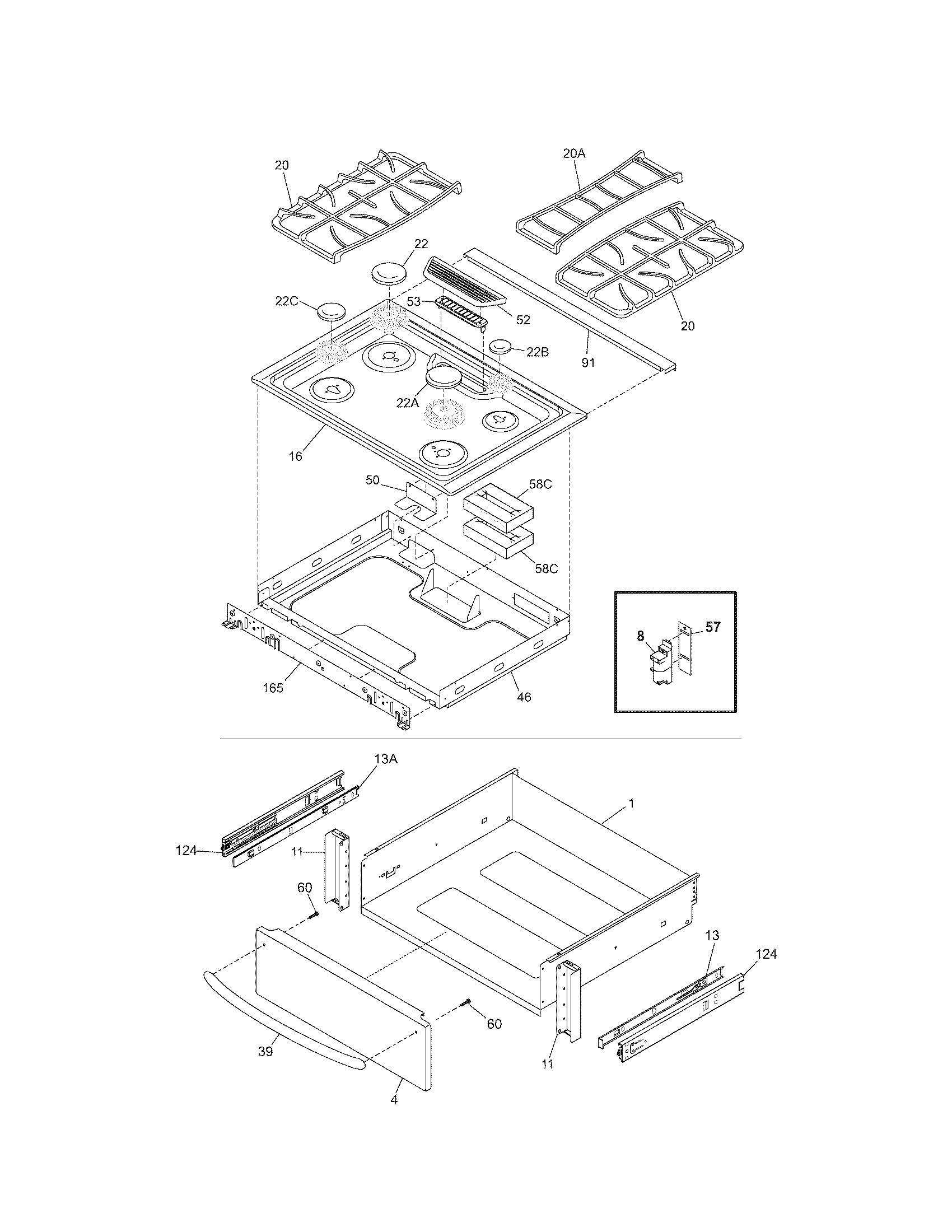 Kenmore 79036693500 top/drawer diagram