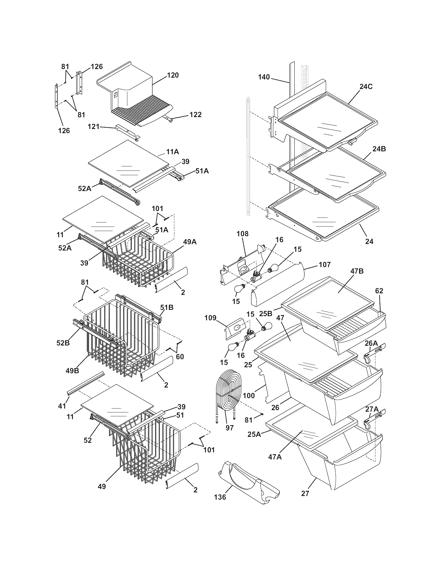 Frigidaire GHSC39ETES3 shelves diagram