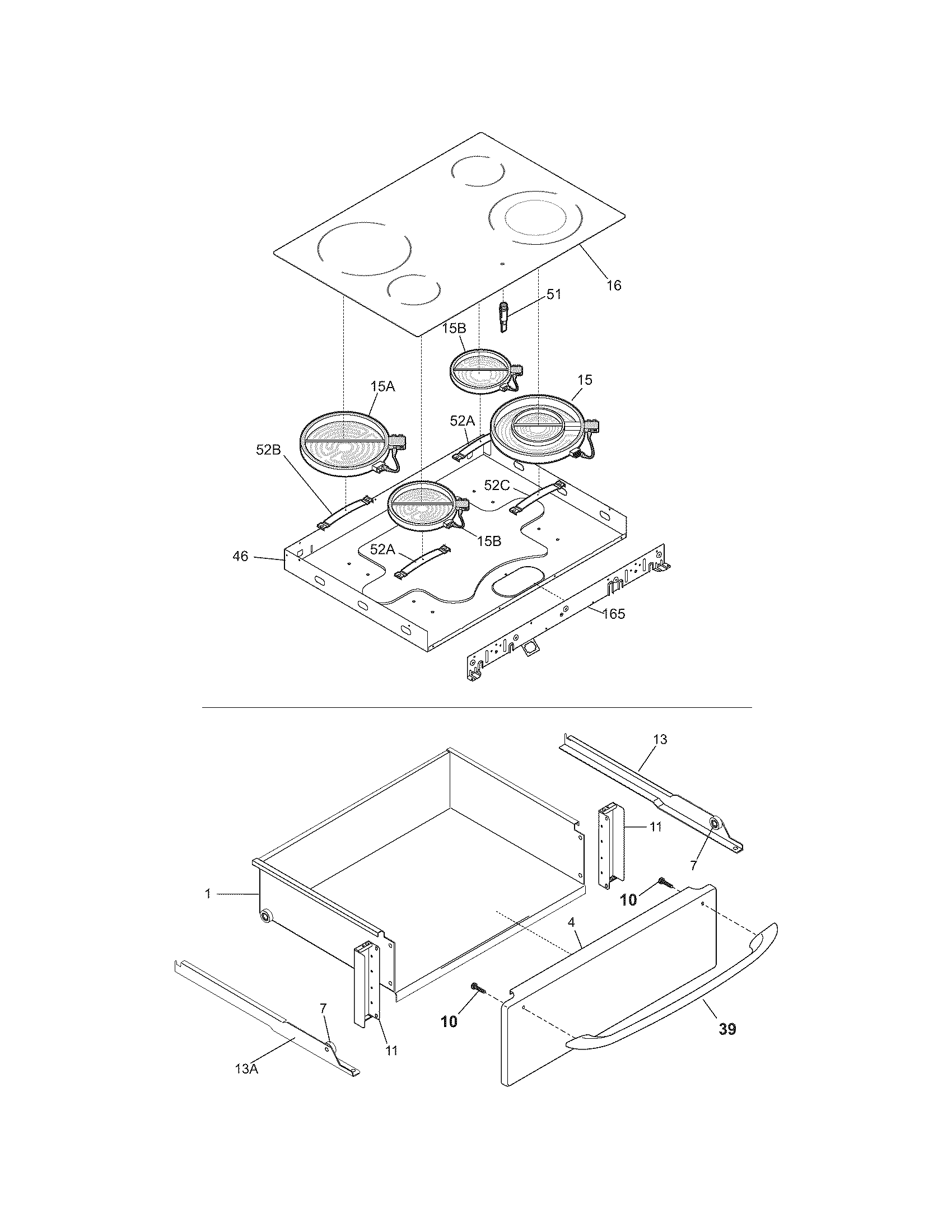 Frigidaire FES365ECA top/drawer diagram