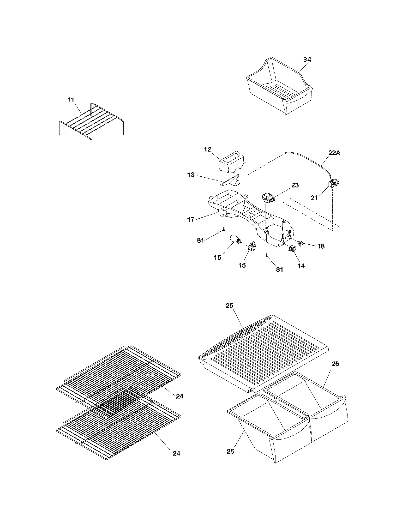Frigidaire FRT17IB3AW8 shelves diagram
