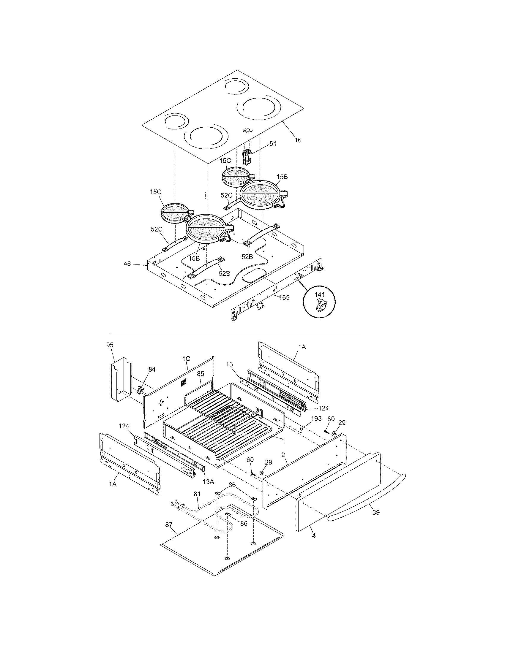 Frigidaire PLES389ECB top/drawer diagram