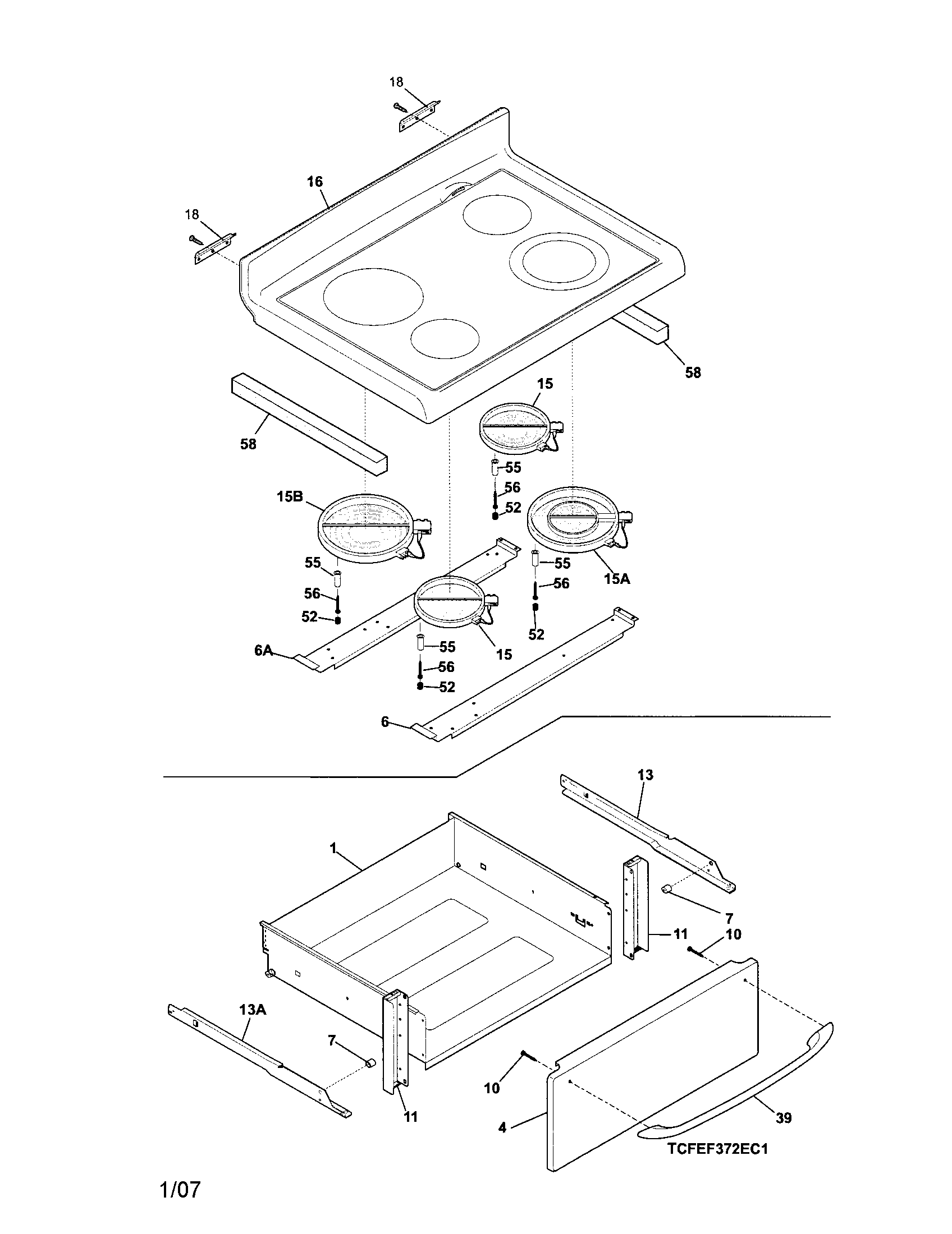 Frigidaire CFEF372EC1 top/drawer diagram
