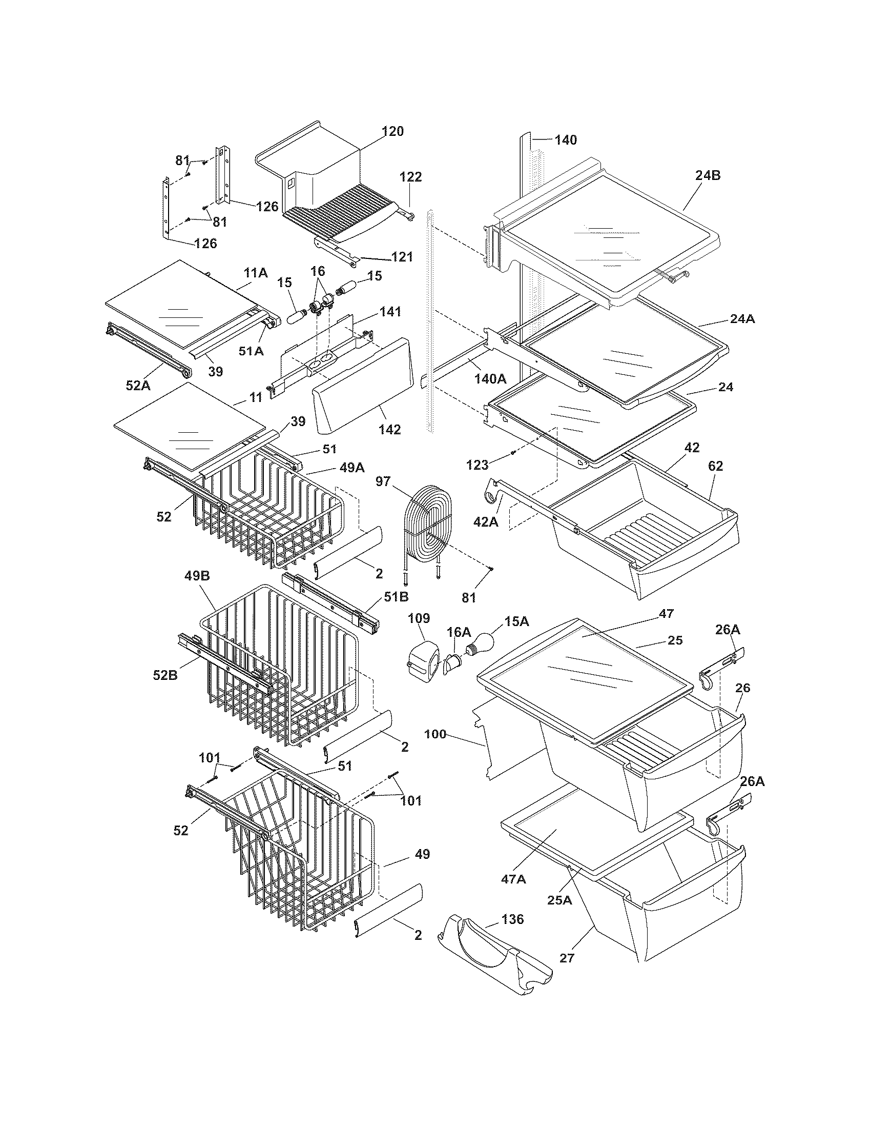 Frigidaire GS23HSZDW9 shelves diagram