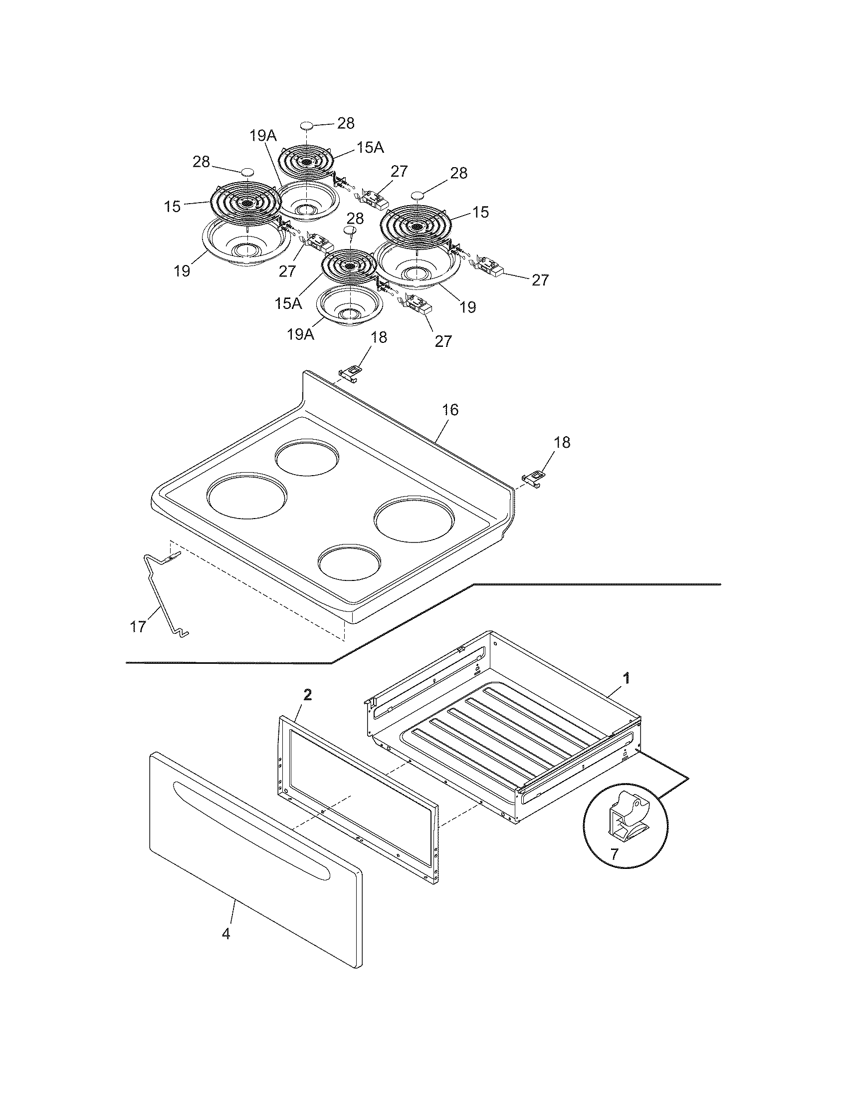 Frigidaire FEFL58ESA top/drawer diagram