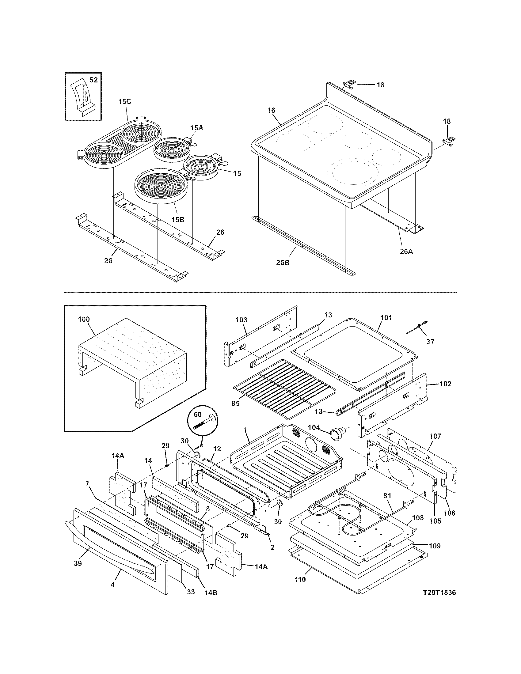 Frigidaire CPLEFM99ECC top/drawer diagram