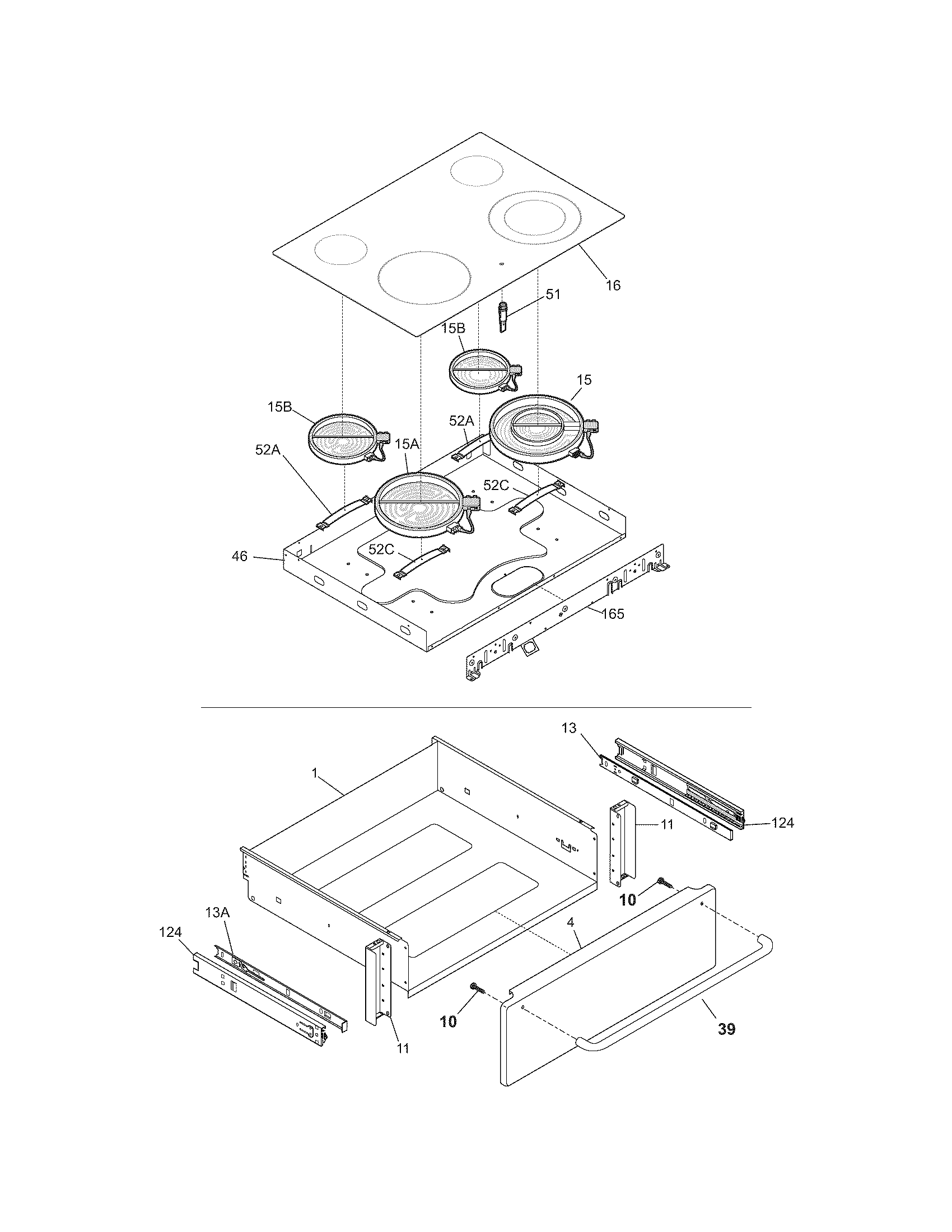 Frigidaire FES367ECB top/drawer diagram