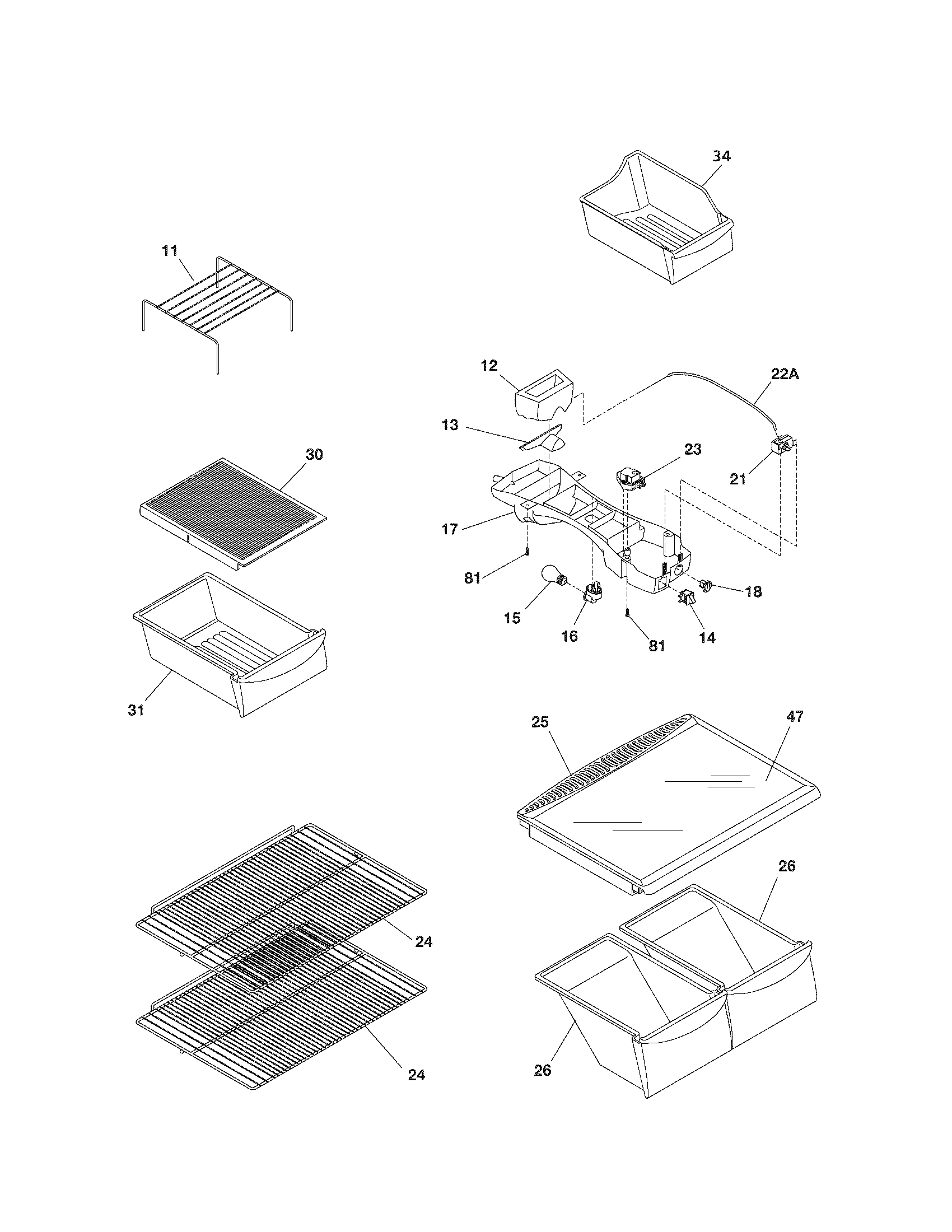 Kenmore 25370884408 shelves diagram