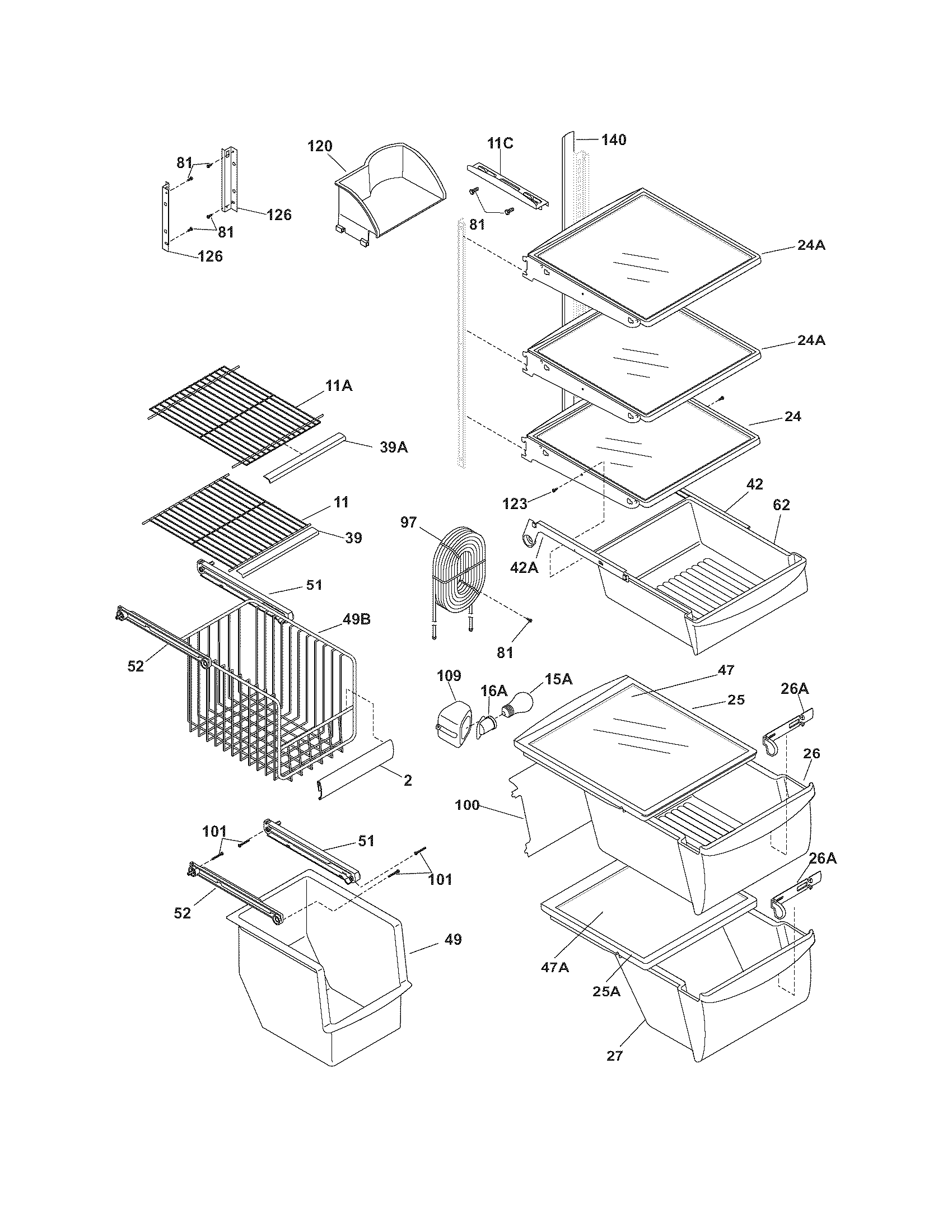 Frigidaire GLHS66EEB2 shelves diagram