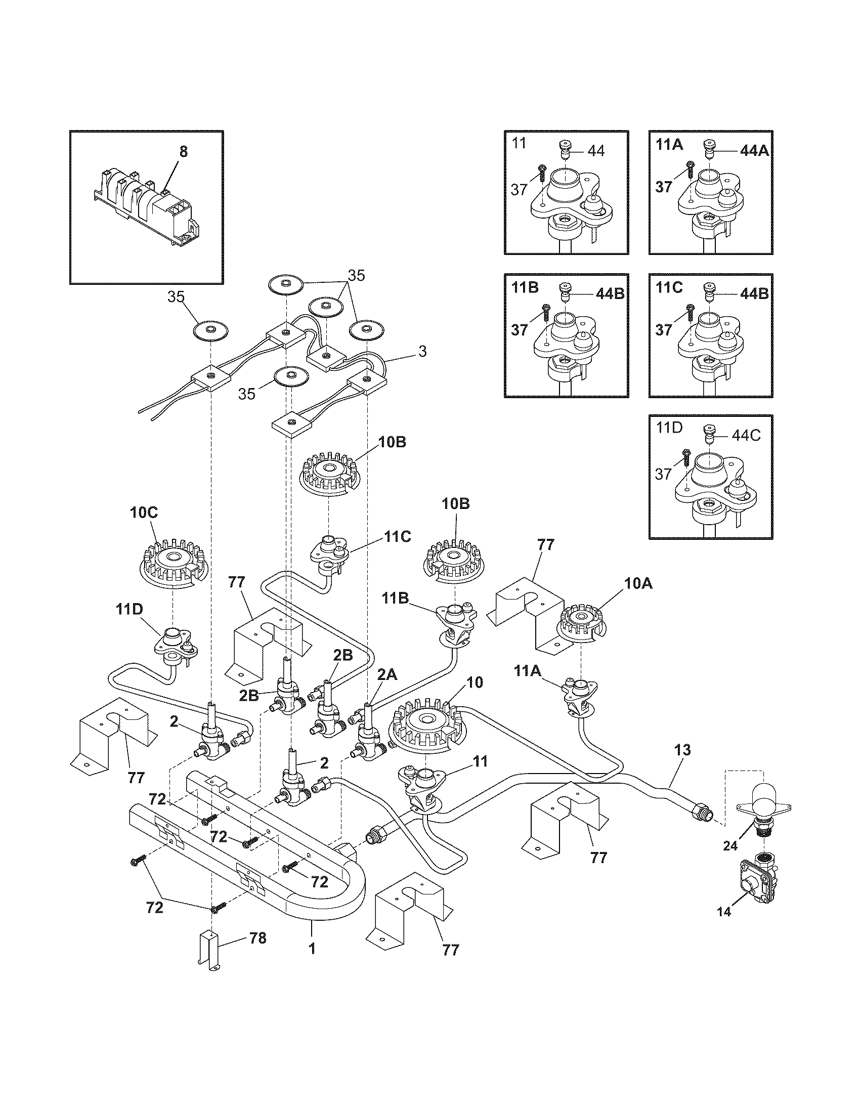 Frigidaire GLGC36S9ESA burner diagram