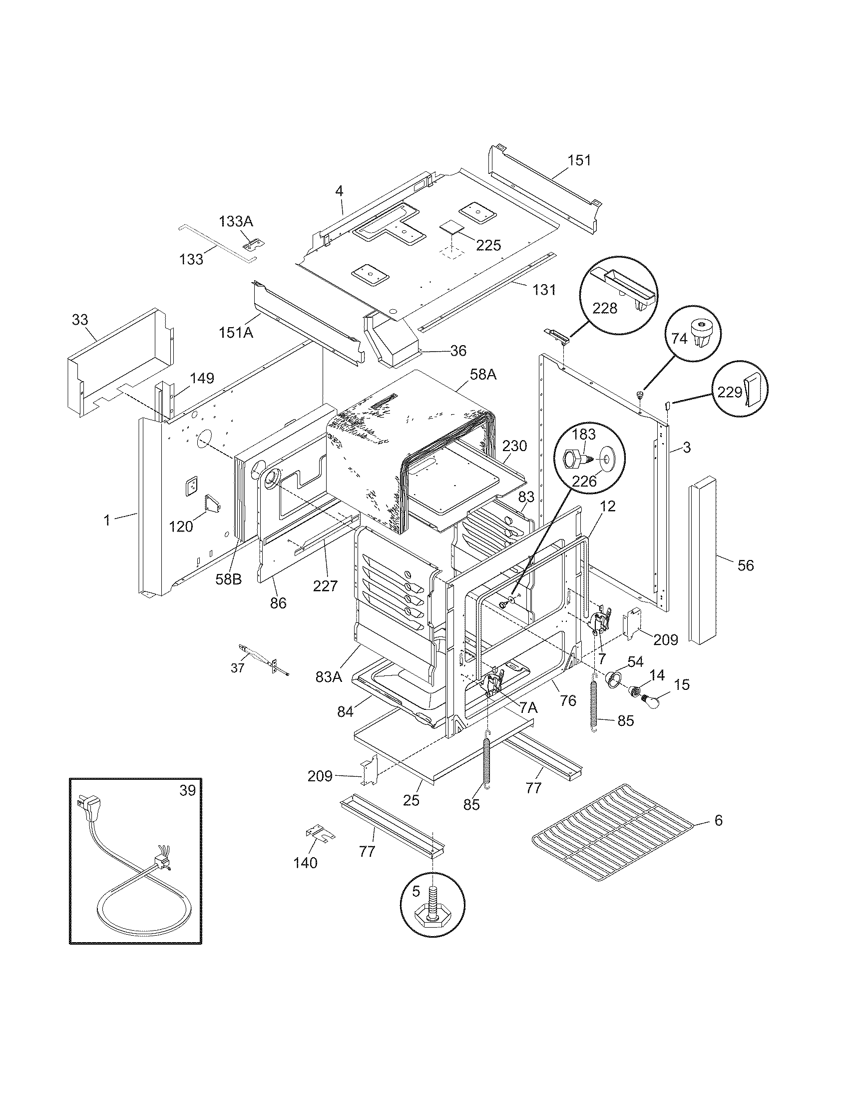 Tappan TGF605EW1 body diagram