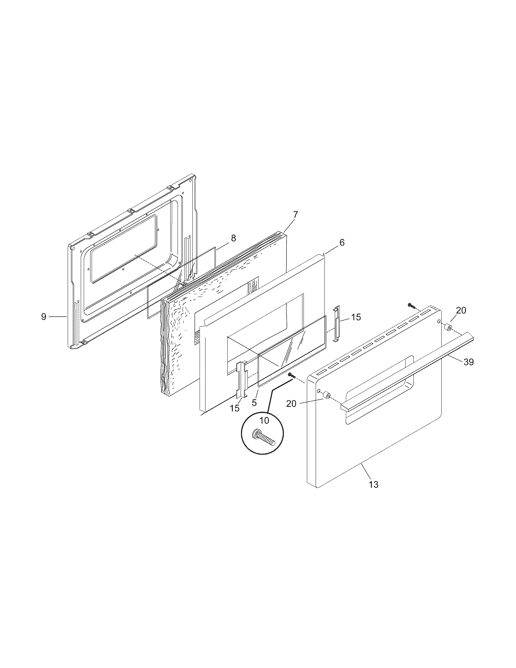 Tappan TGF605EW1 door diagram