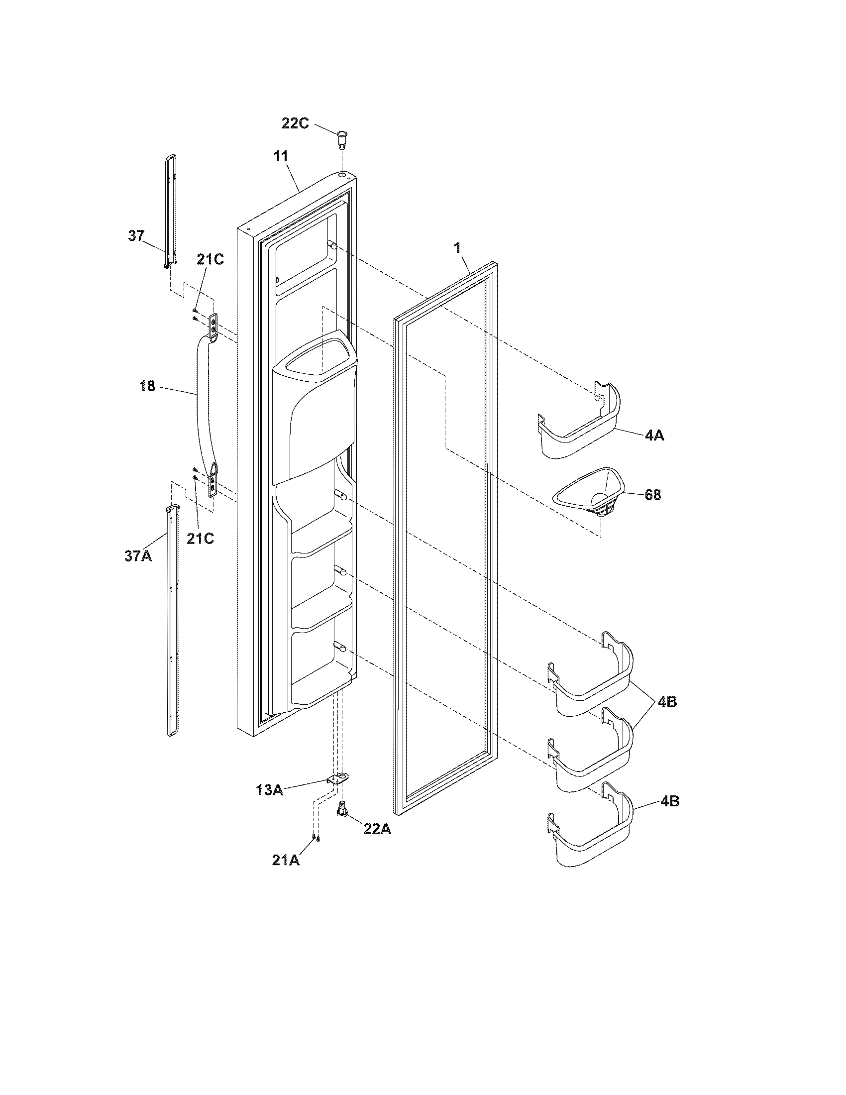 Frigidaire FRS23LH5DST freezer door diagram