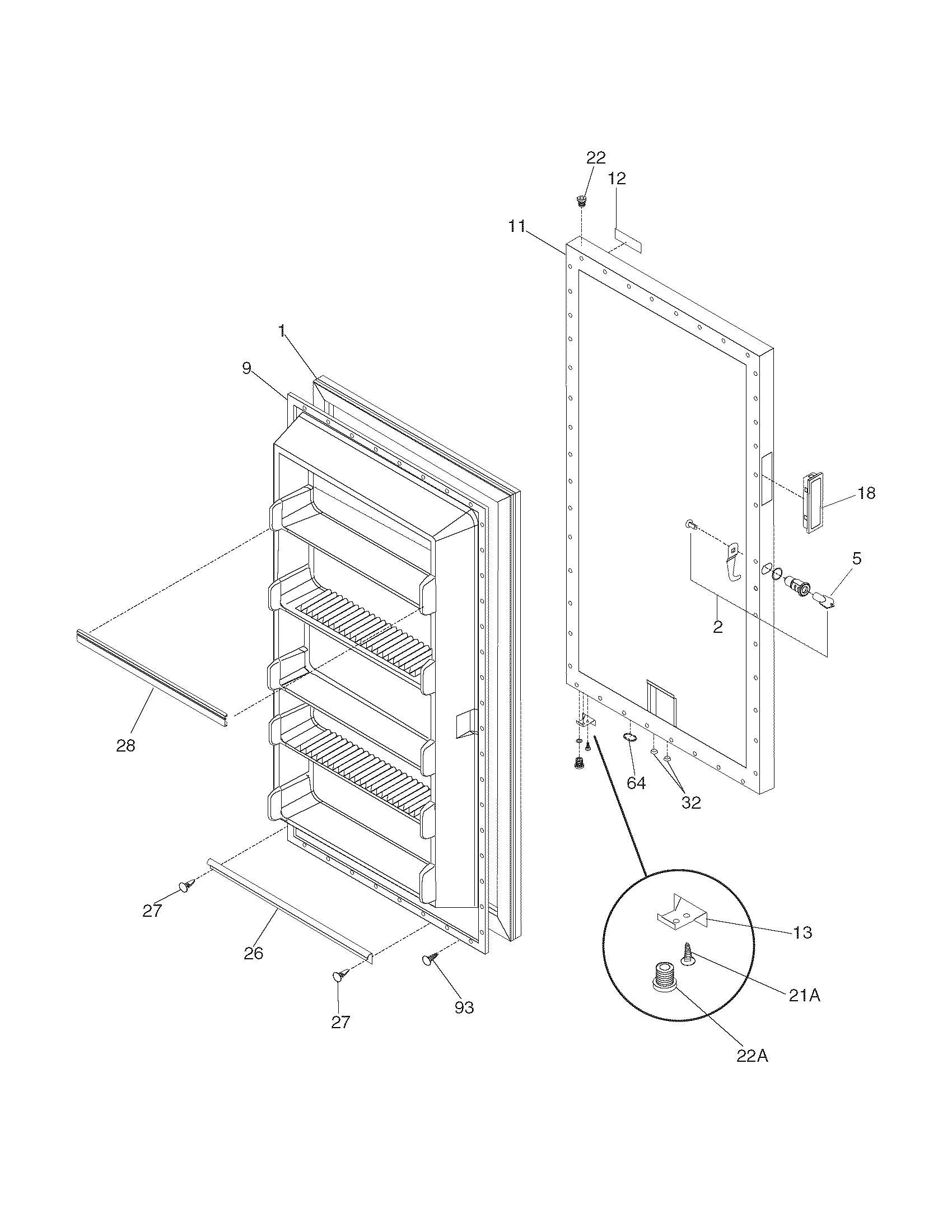 Universal/Multiflex (Frigidaire) CFU17F3AW9 door diagram