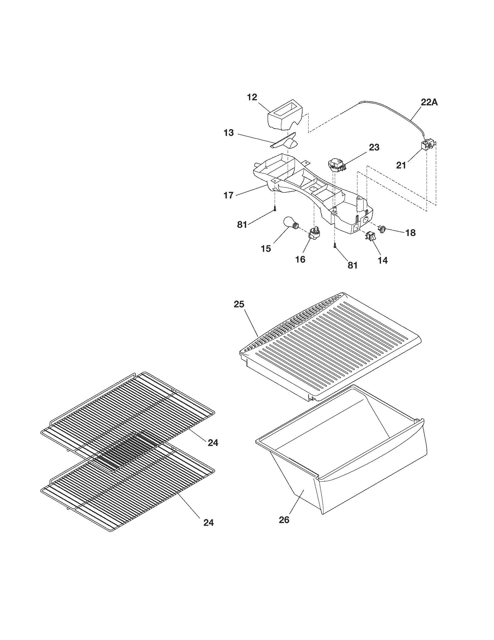 Frigidaire FRT15A2DW3 shelves diagram