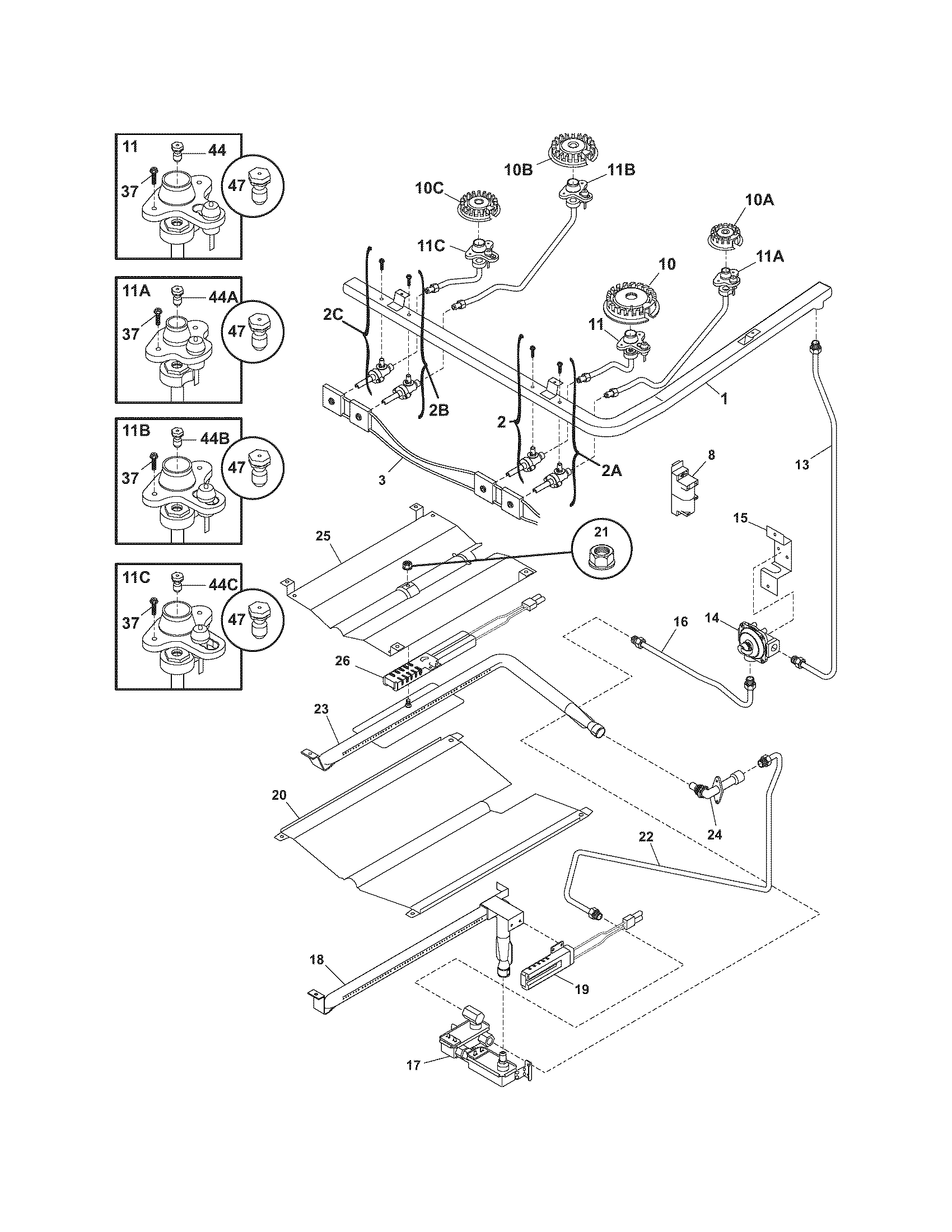 Frigidaire GLGFS75DCF burner diagram