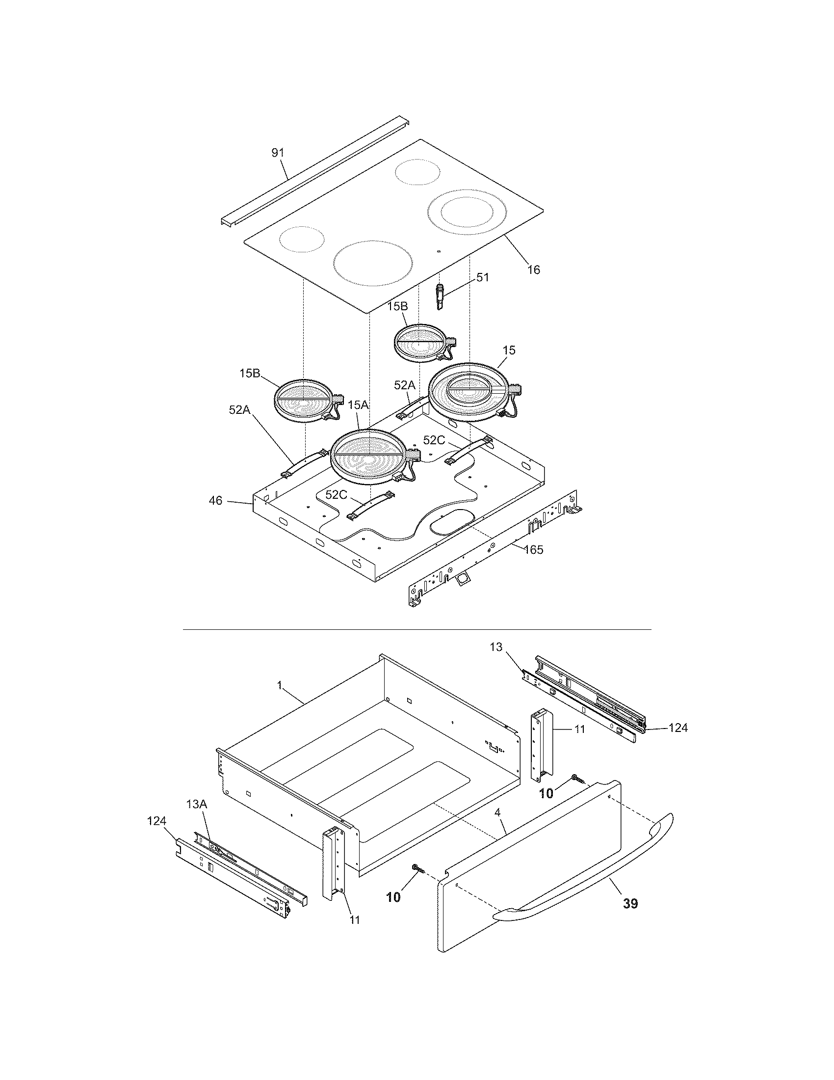 Frigidaire BFES368EC1 top/drawer diagram