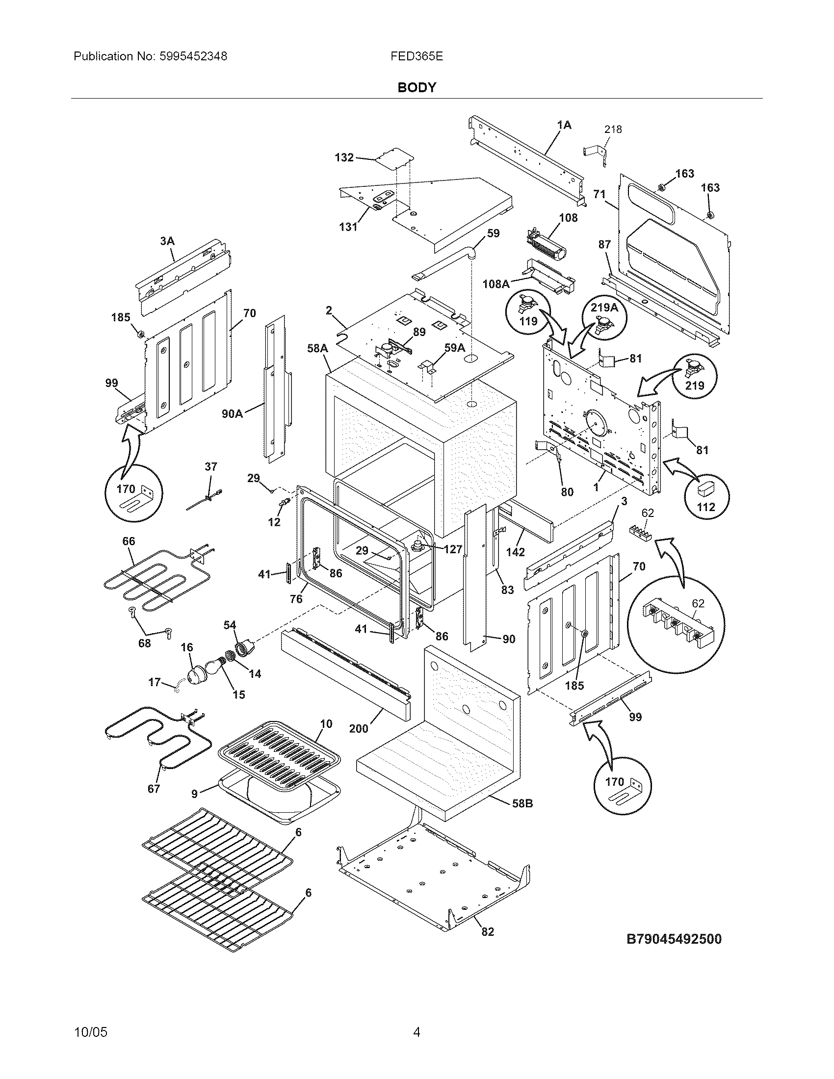 Frigidaire FED365ESA body diagram