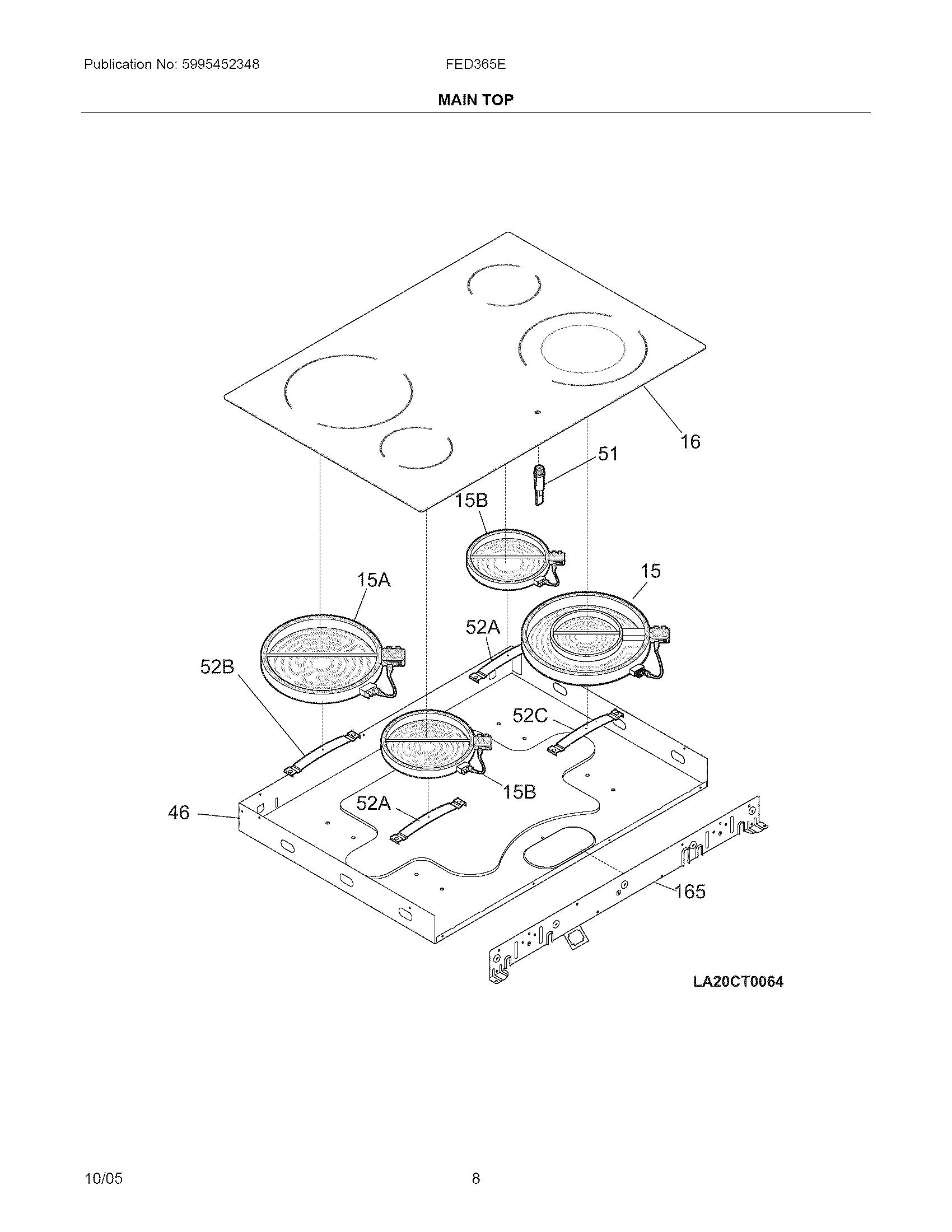 Frigidaire FED365ESA maintop diagram