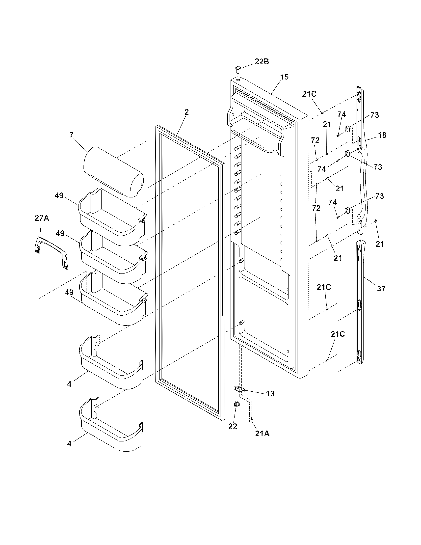 Frigidaire FRS6B6EEW0 refrigerator door diagram