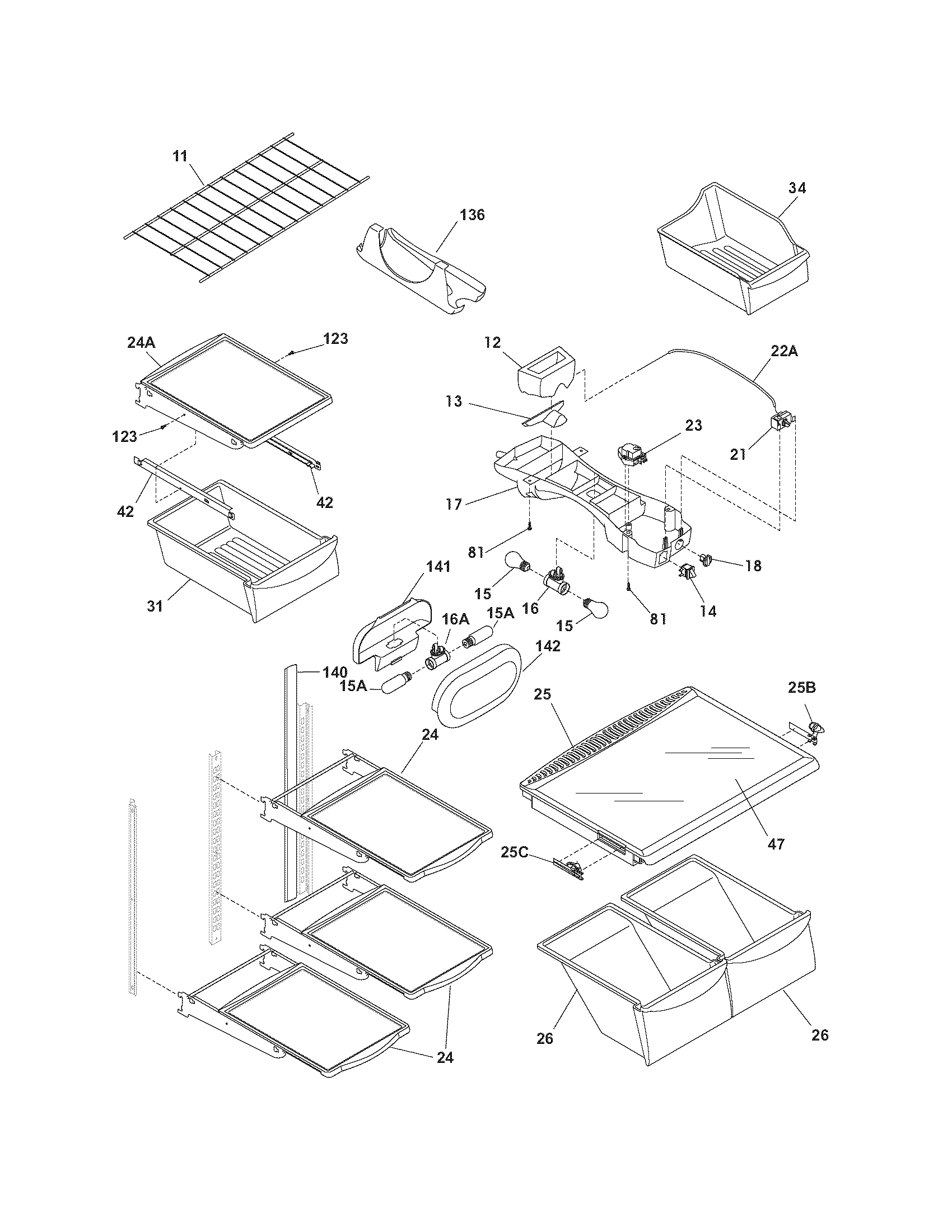 Frigidaire PLHT19WEB9 shelves diagram