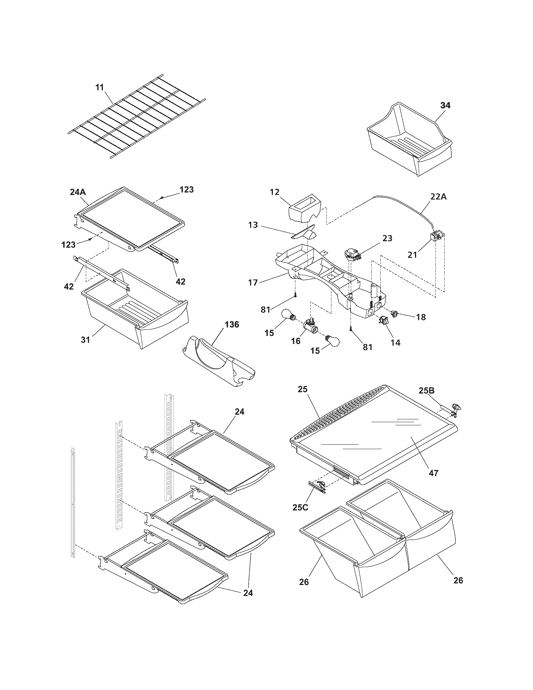 Frigidaire PLHT189SSK8 shelves diagram