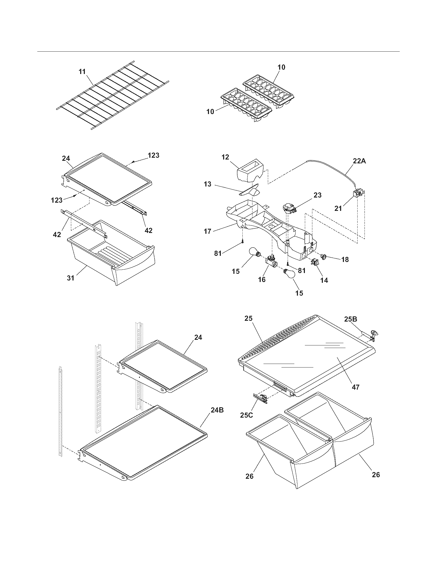 Frigidaire FRT18KR7EQ6 shelves diagram