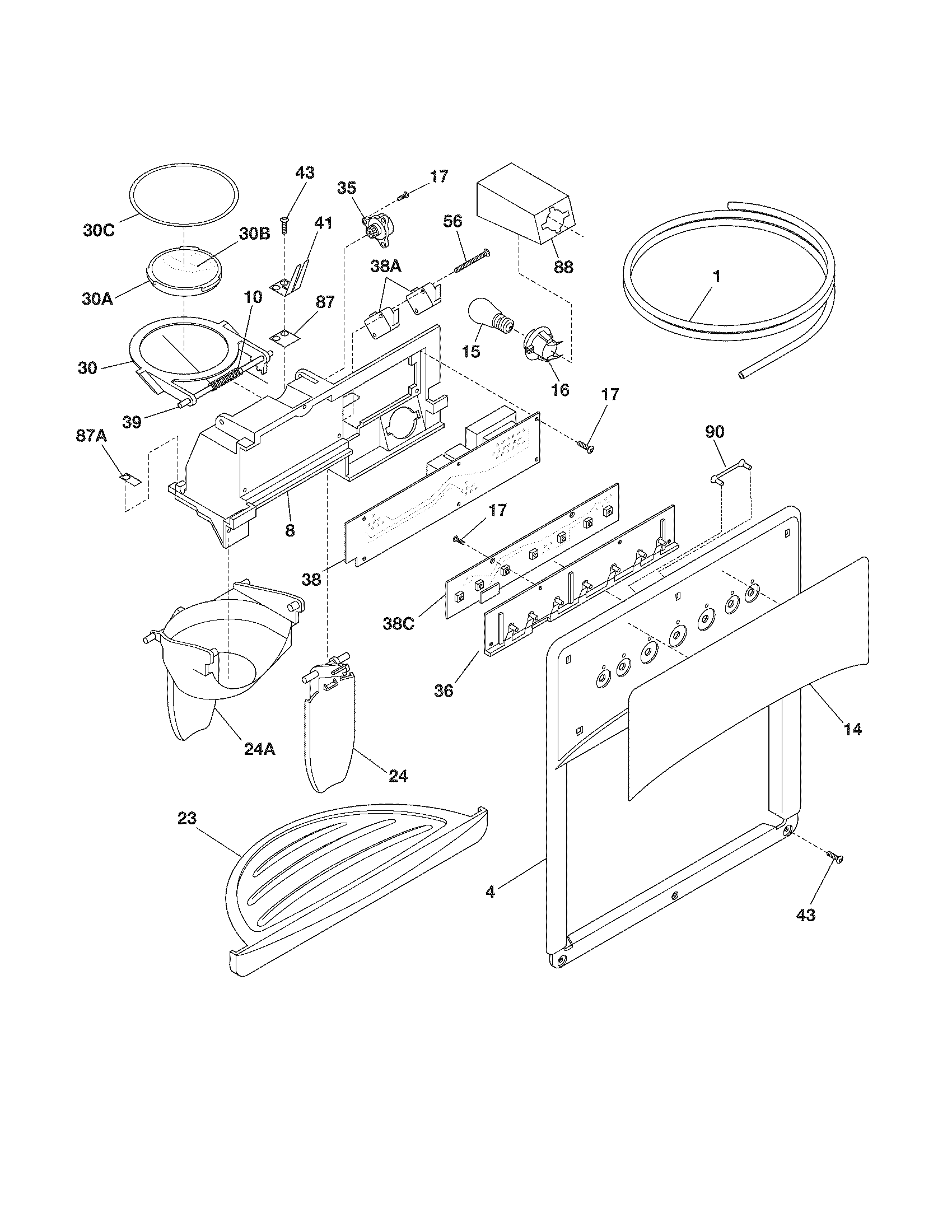 Frigidaire FRS6B5EEQ2 ice & water dispenser diagram