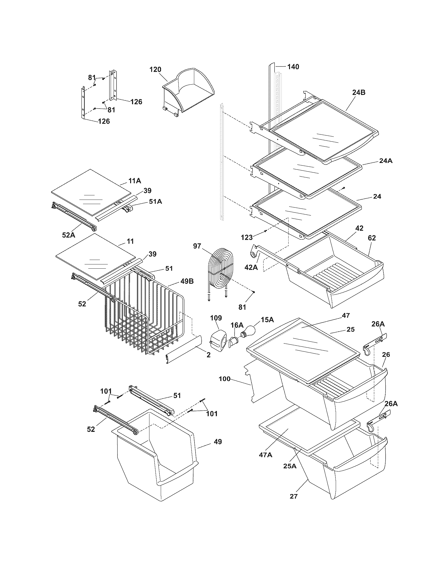 Frigidaire GLRS237ZCB7 shelves diagram
