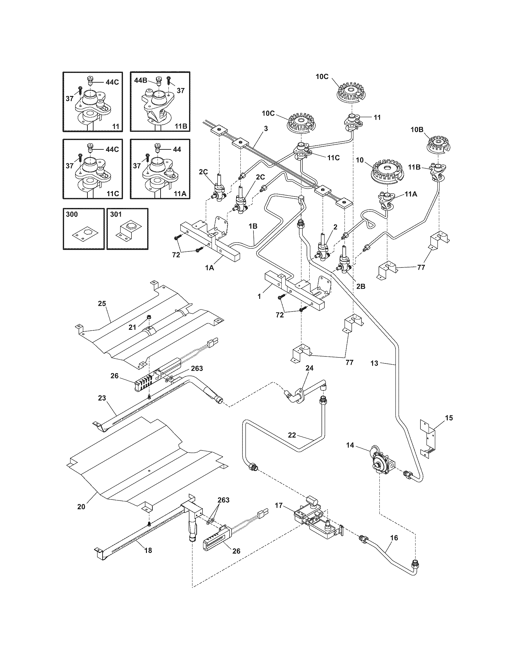 Frigidaire FGS365EBA burner diagram