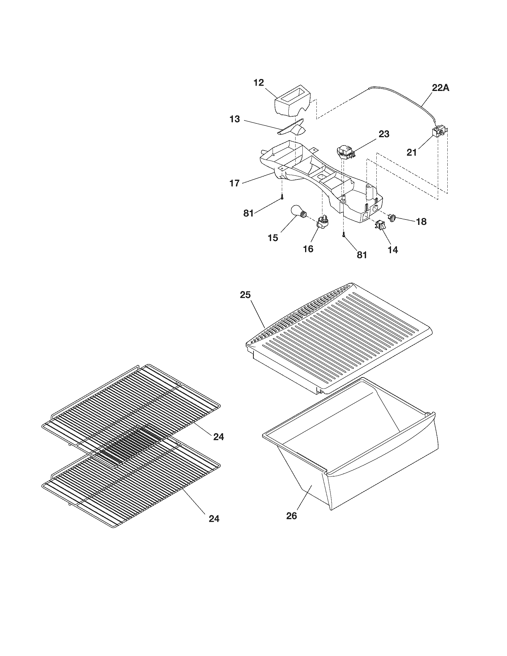 Kenmore 25361502404 shelves diagram