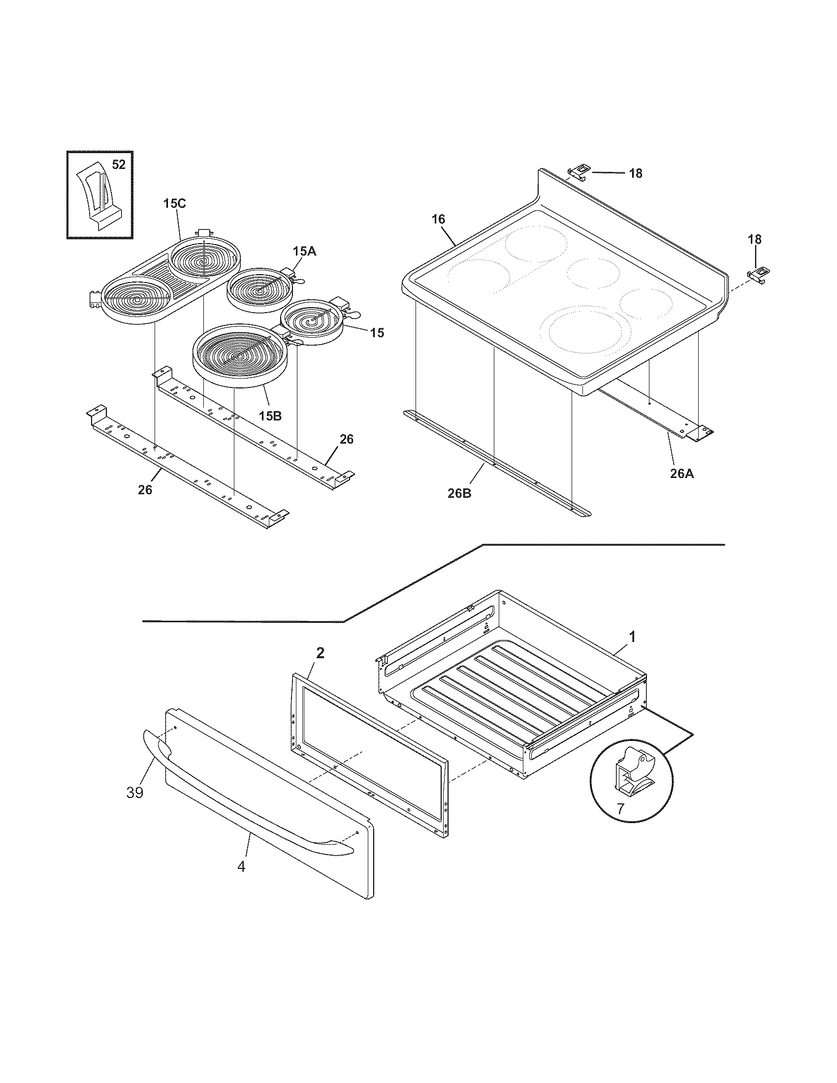 Frigidaire FEFB89ECD top/drawer diagram