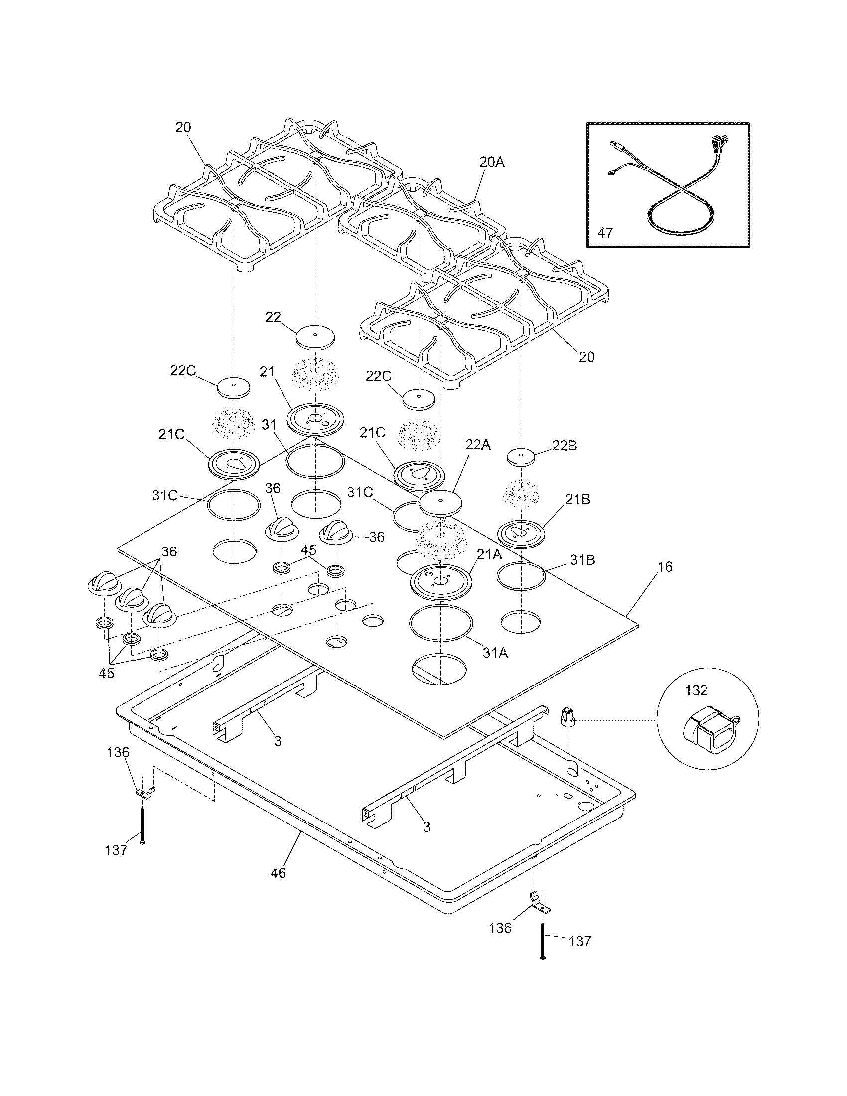 Frigidaire GLGC36S8EQA maintop diagram
