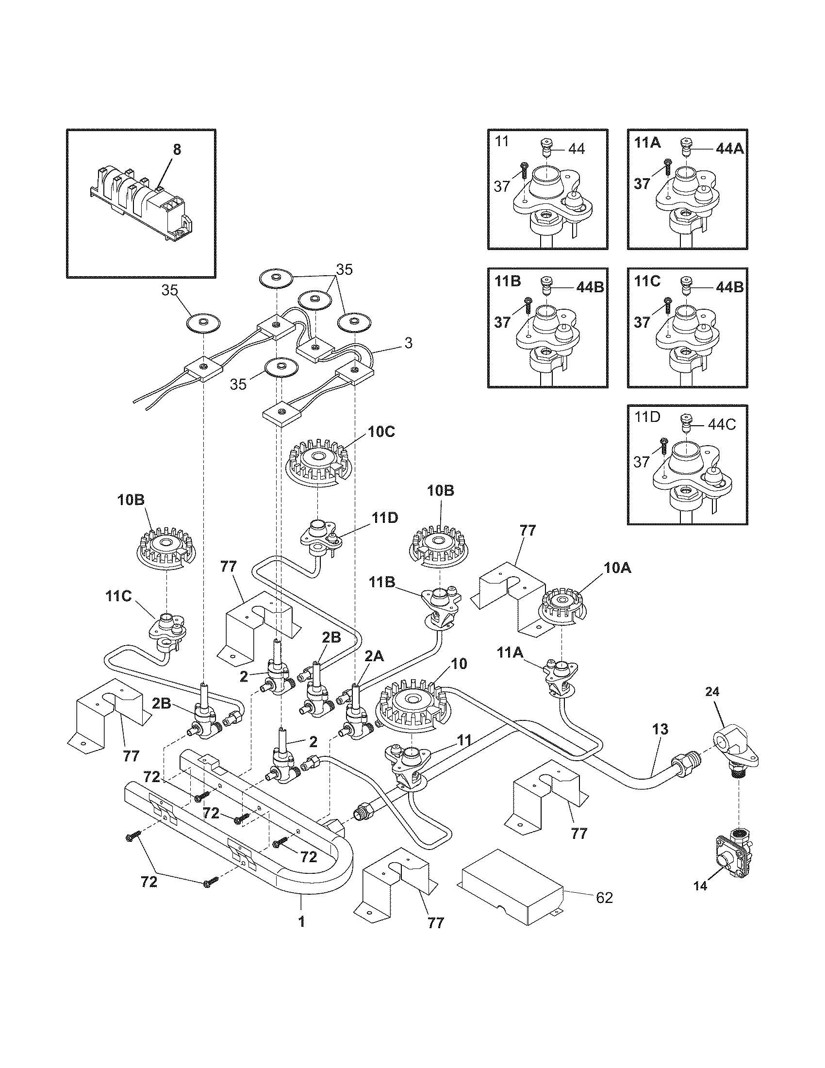 Frigidaire GLGC36S8EQA burner diagram