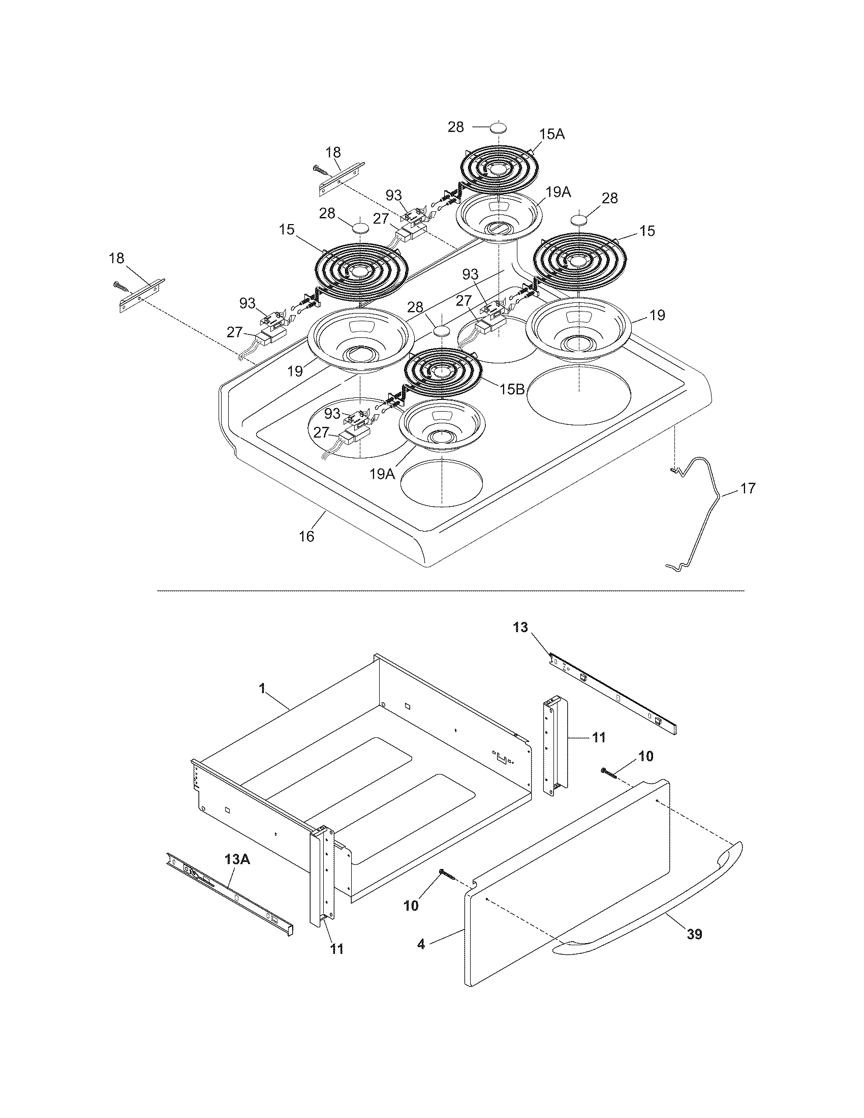 Frigidaire PGLEF365EC1 top/drawer diagram