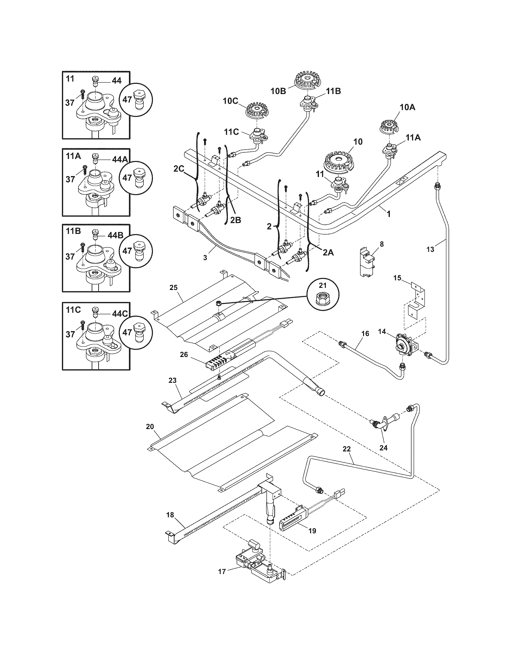 Frigidaire GLGFS75DCC burner diagram