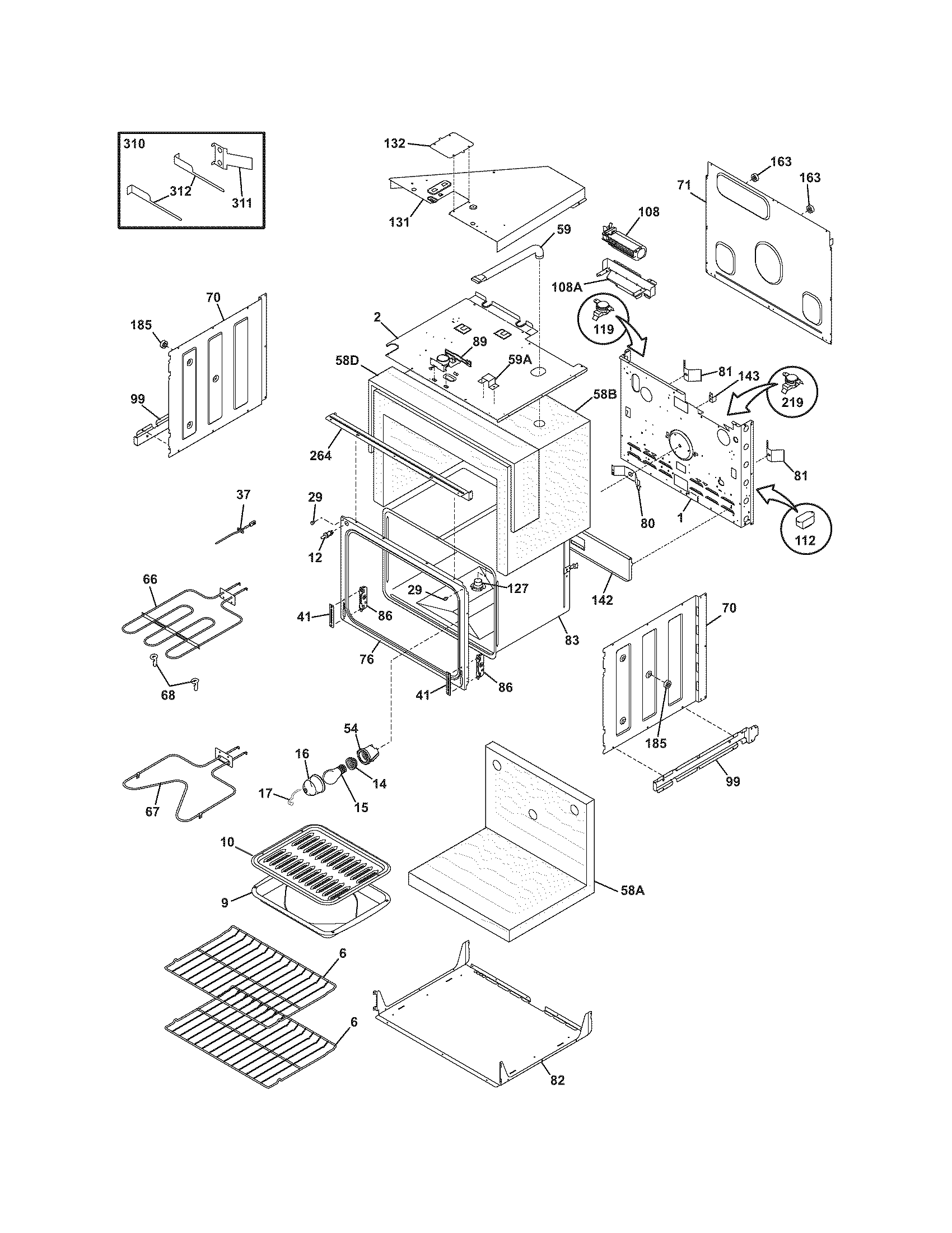 Frigidaire FEB27T5DCA upper body diagram